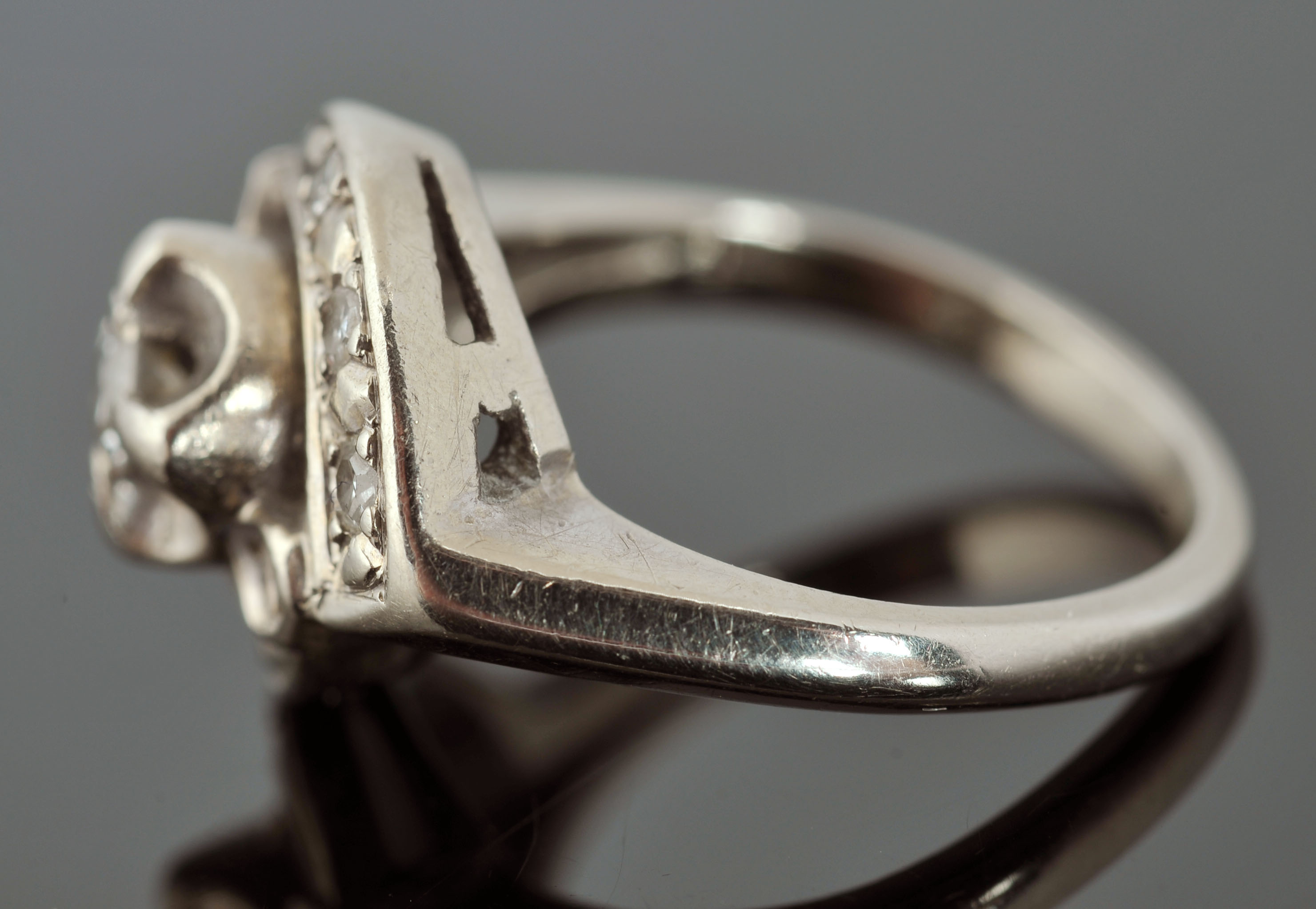 Vintage 14 K White Gold and Diamond Ring