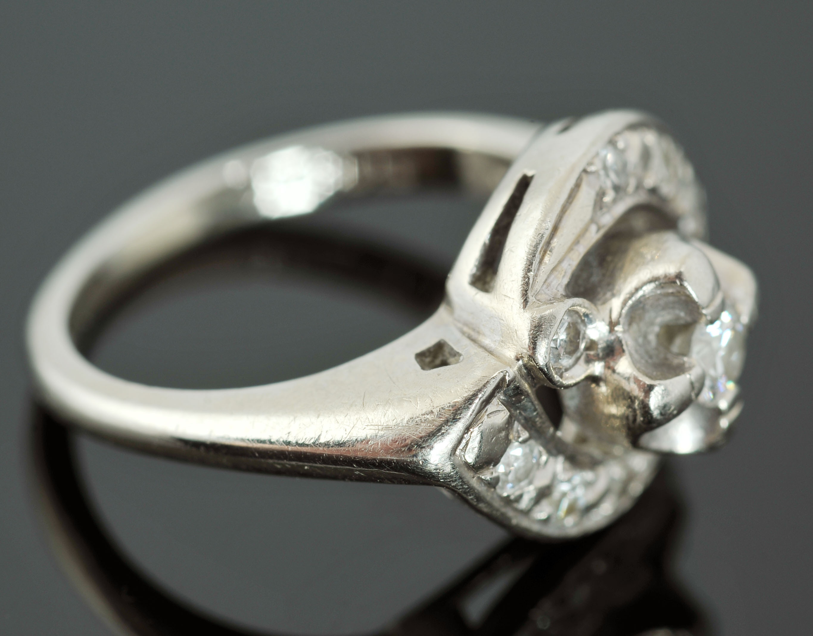 Vintage 14 K White Gold and Diamond Ring