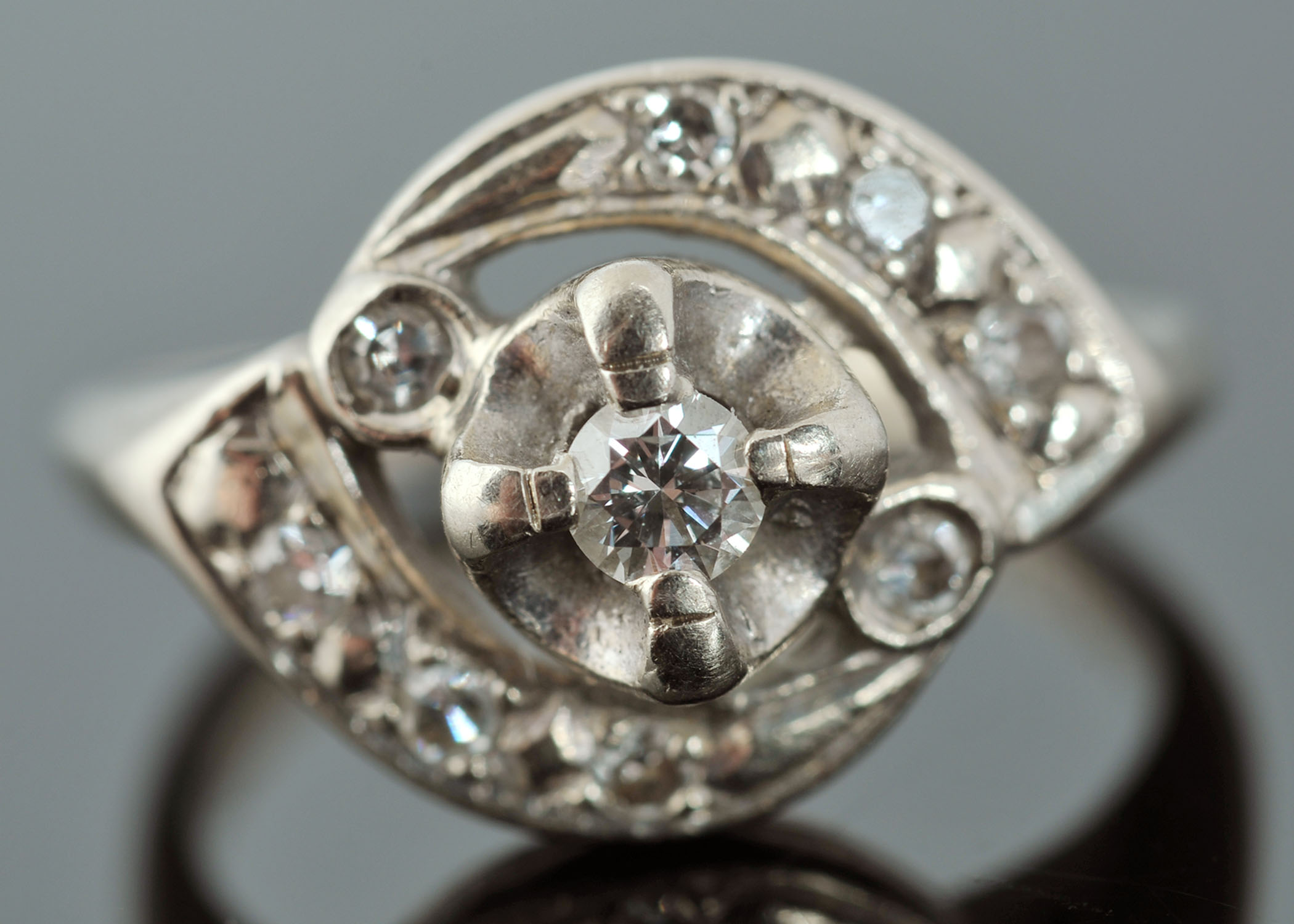 Vintage 14 K White Gold and Diamond Ring