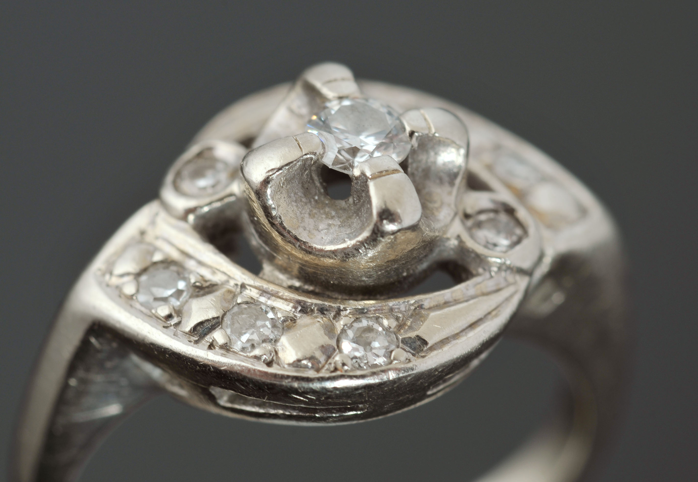 Vintage 14 K White Gold and Diamond Ring