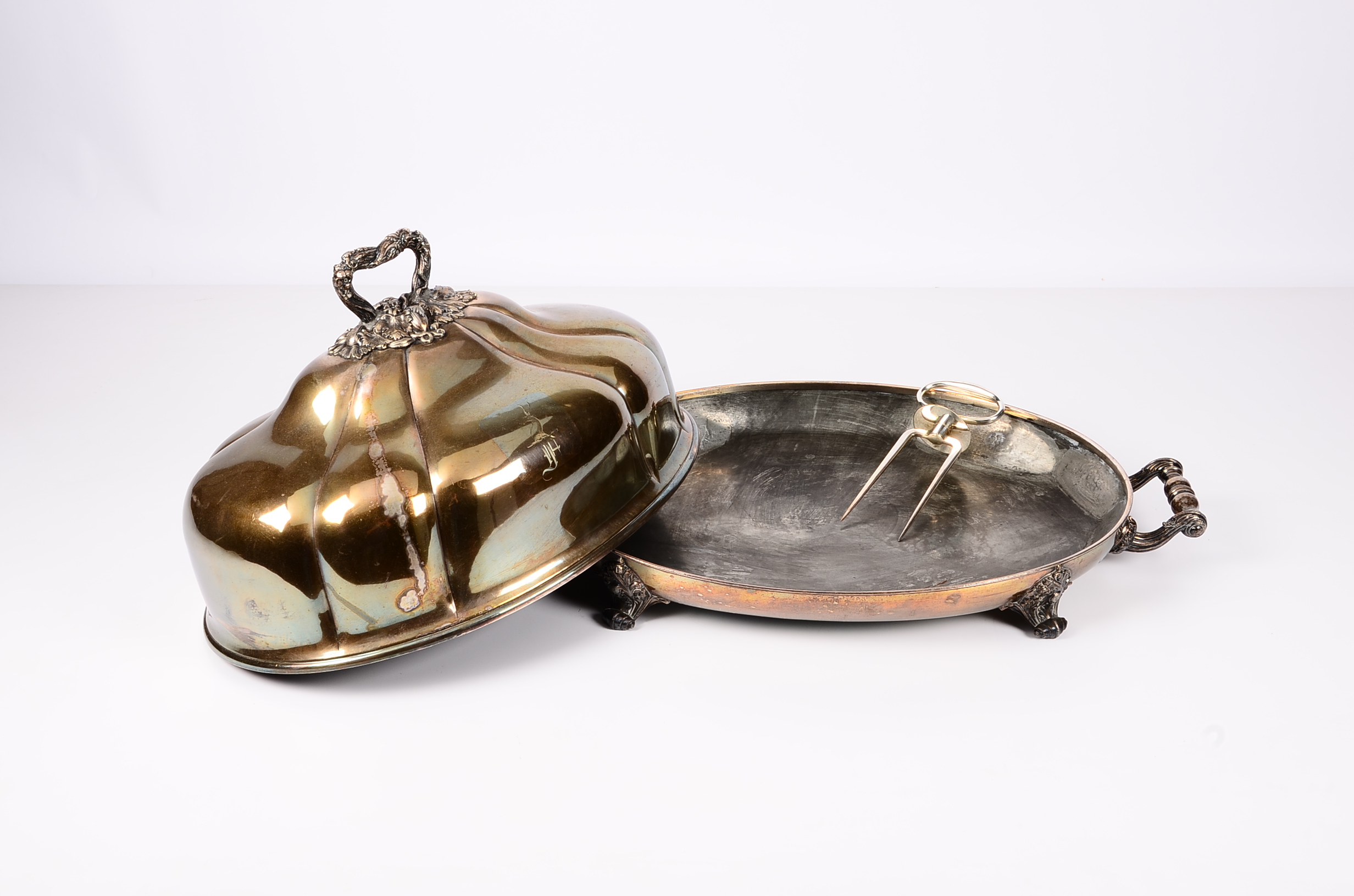 Unmatched Antique Silver Plate Meat Platter and Dome Cover