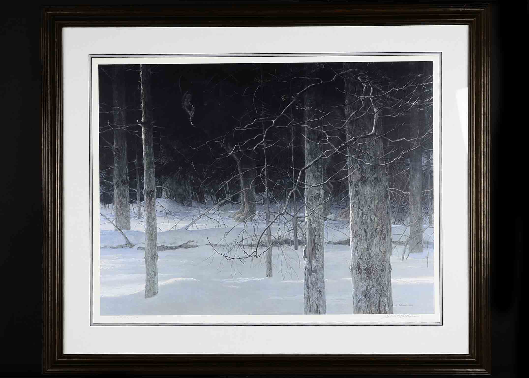 Signed Robert Bateman Framed "Midnight - Black Wolf" Print