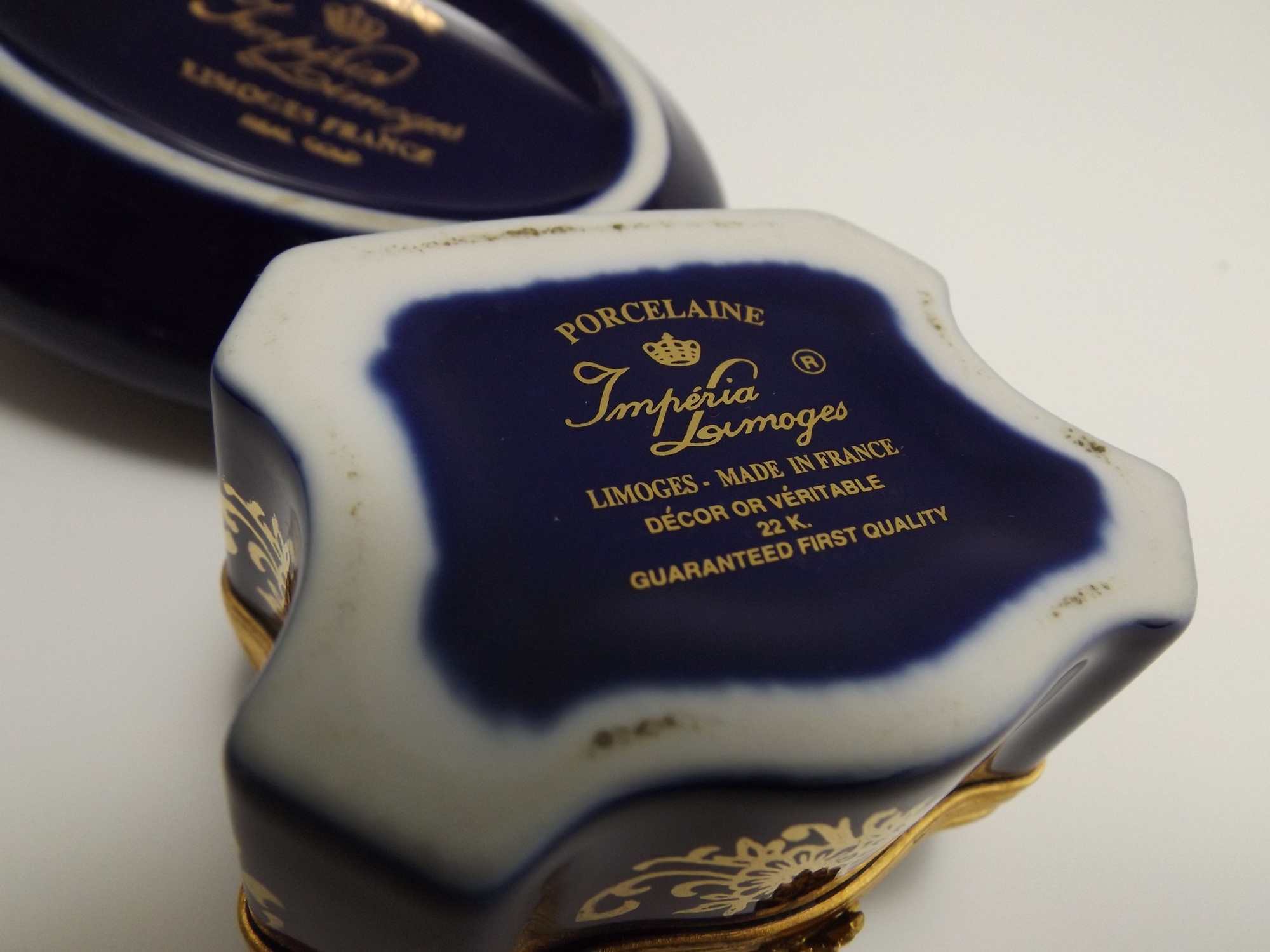 French Limoges Cobalt Blue Porcelain Dresser Boxes