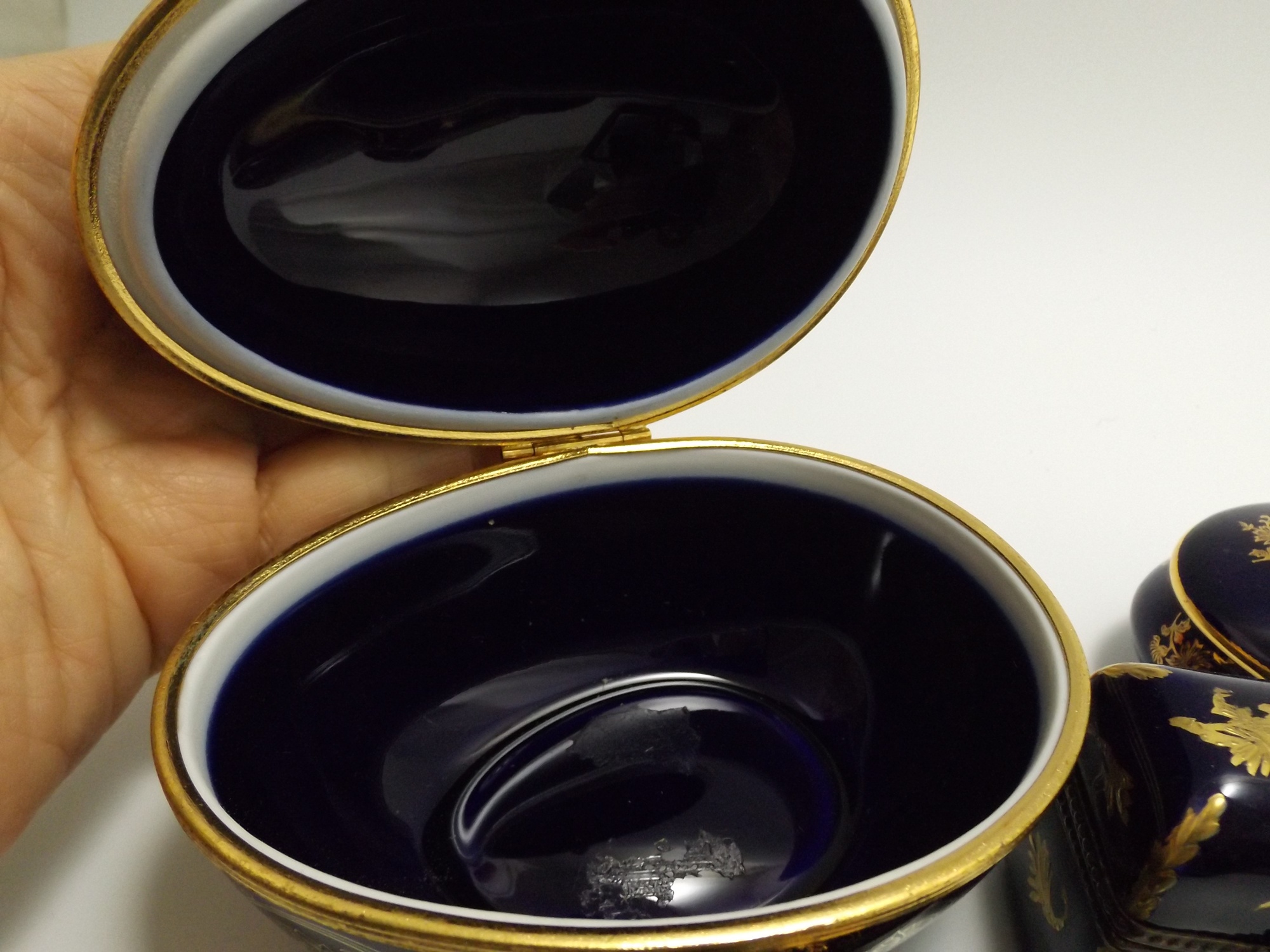 French Limoges Cobalt Blue Porcelain Dresser Boxes