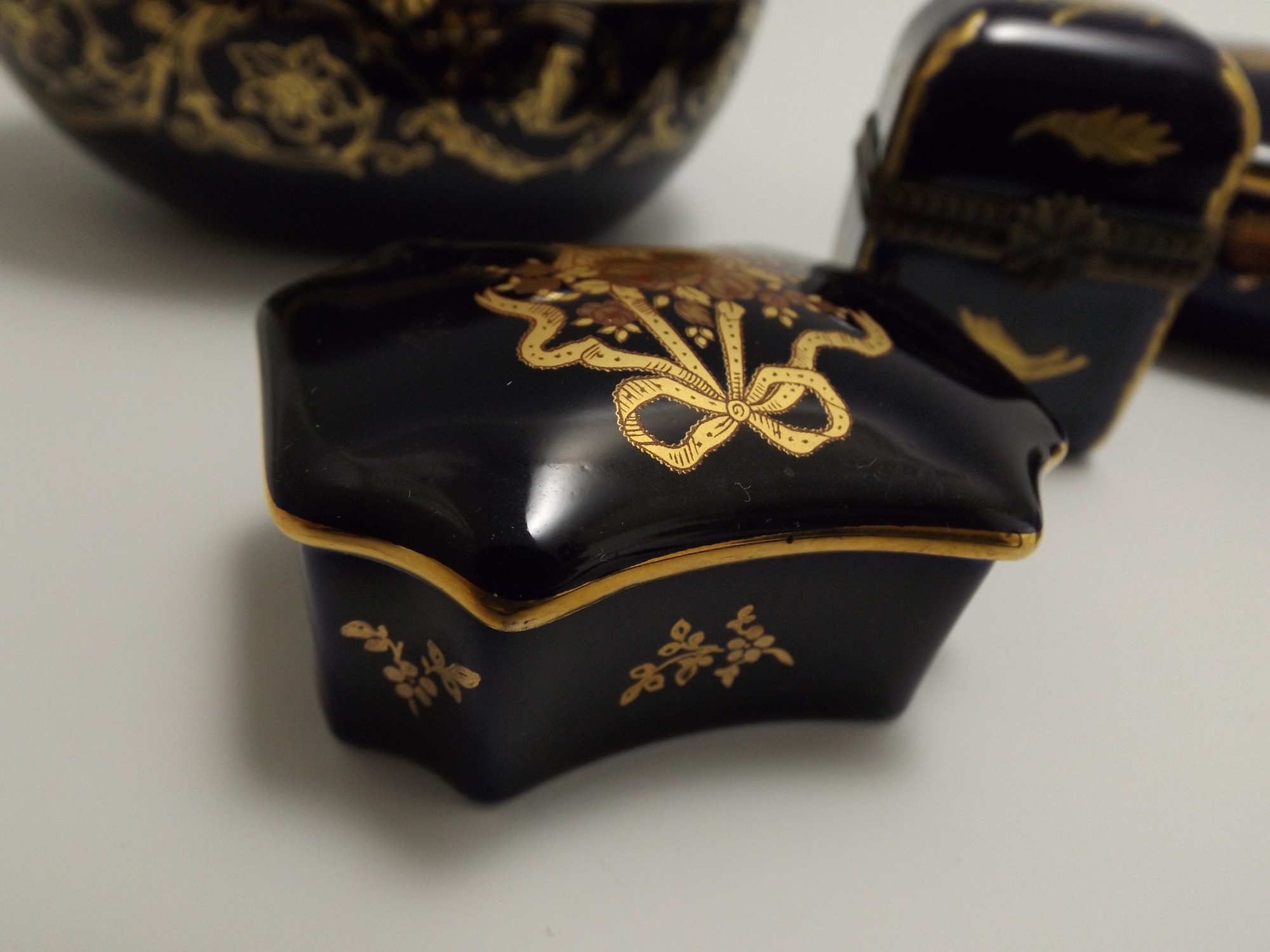 French Limoges Cobalt Blue Porcelain Dresser Boxes