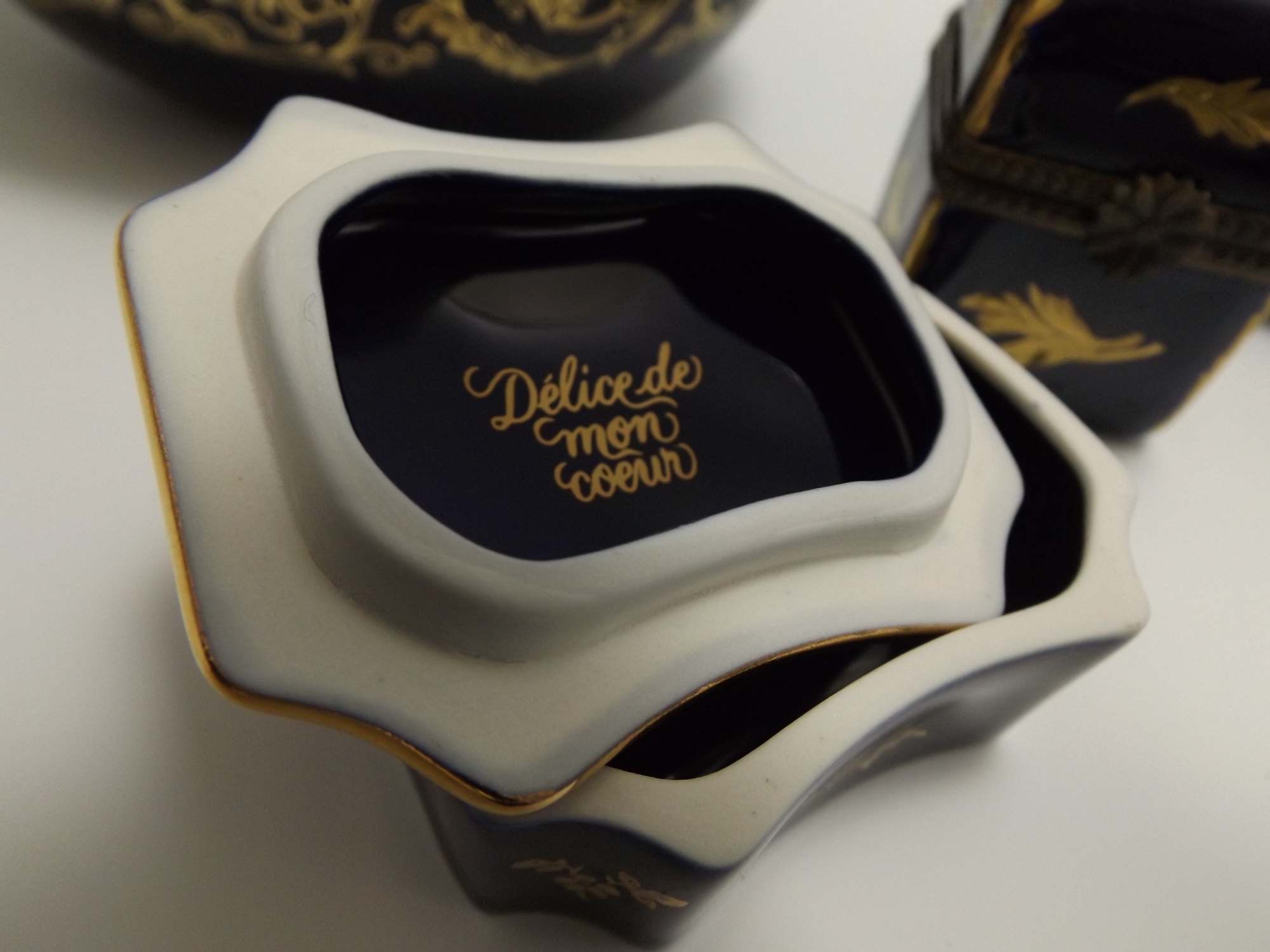 French Limoges Cobalt Blue Porcelain Dresser Boxes