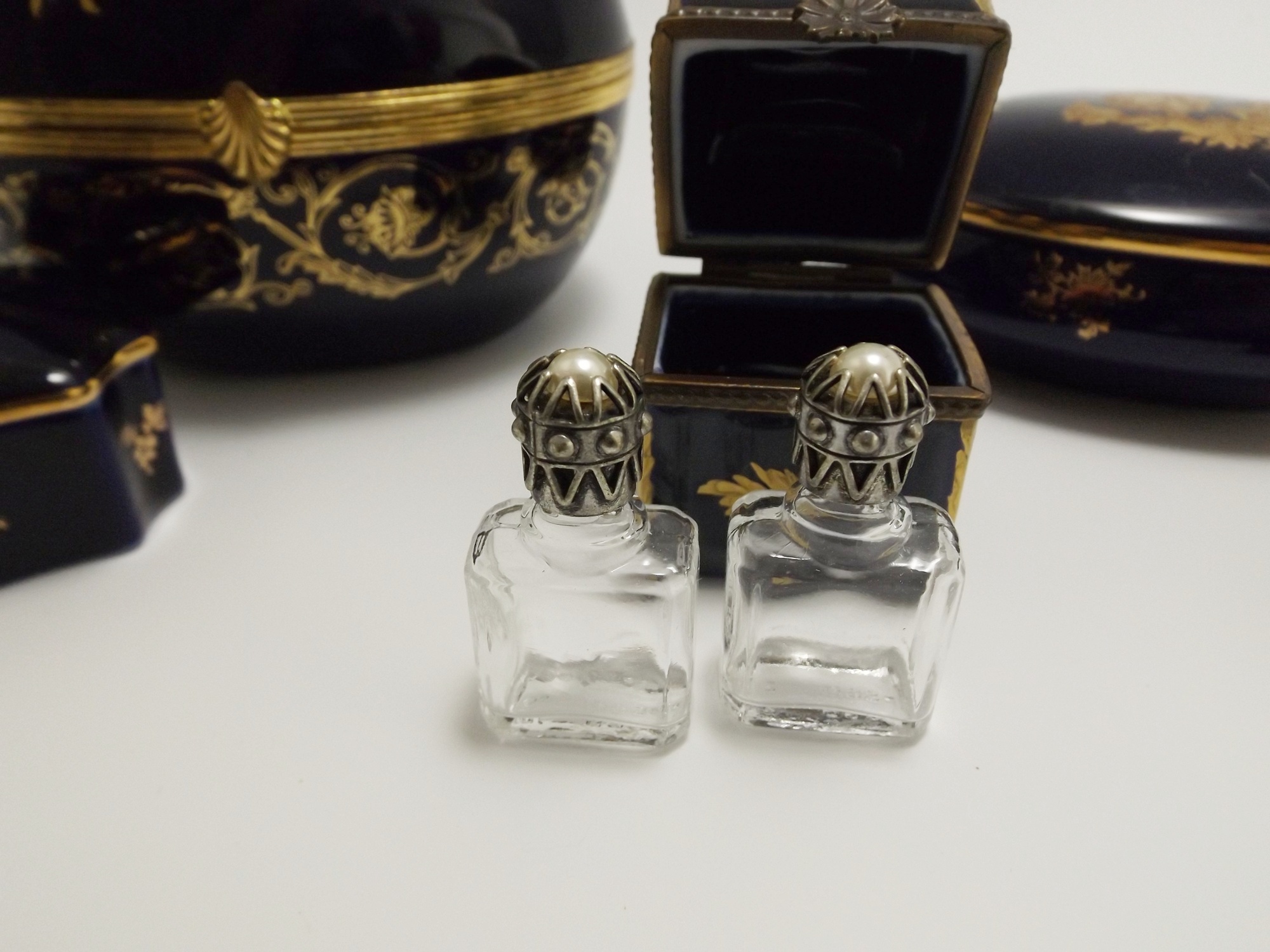 French Limoges Cobalt Blue Porcelain Dresser Boxes