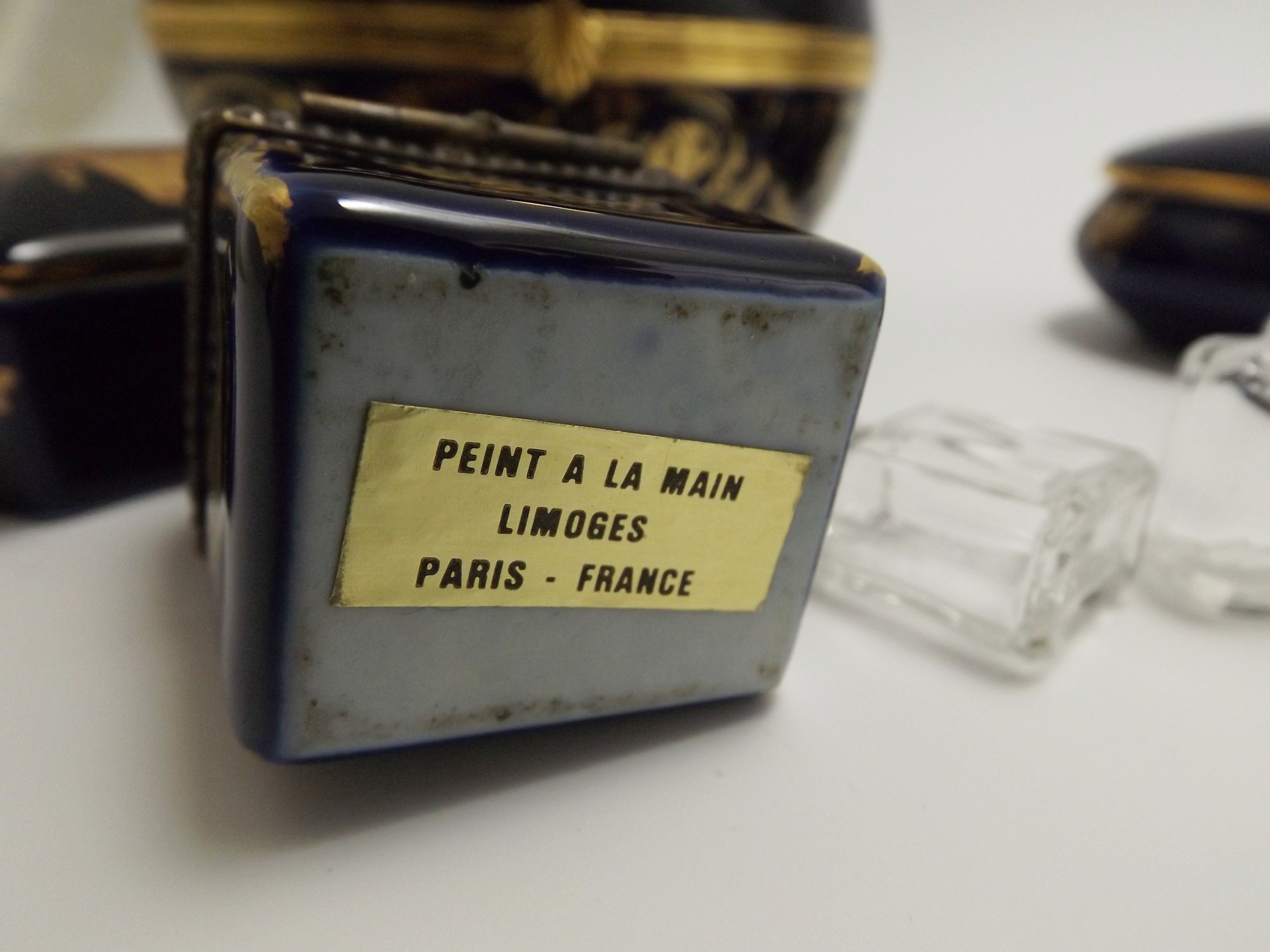 French Limoges Cobalt Blue Porcelain Dresser Boxes