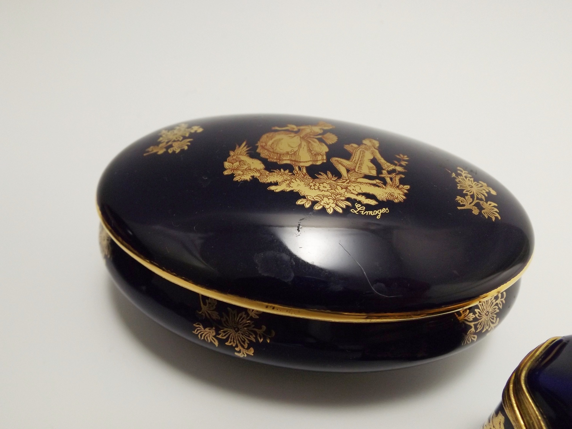 French Limoges Cobalt Blue Porcelain Dresser Boxes