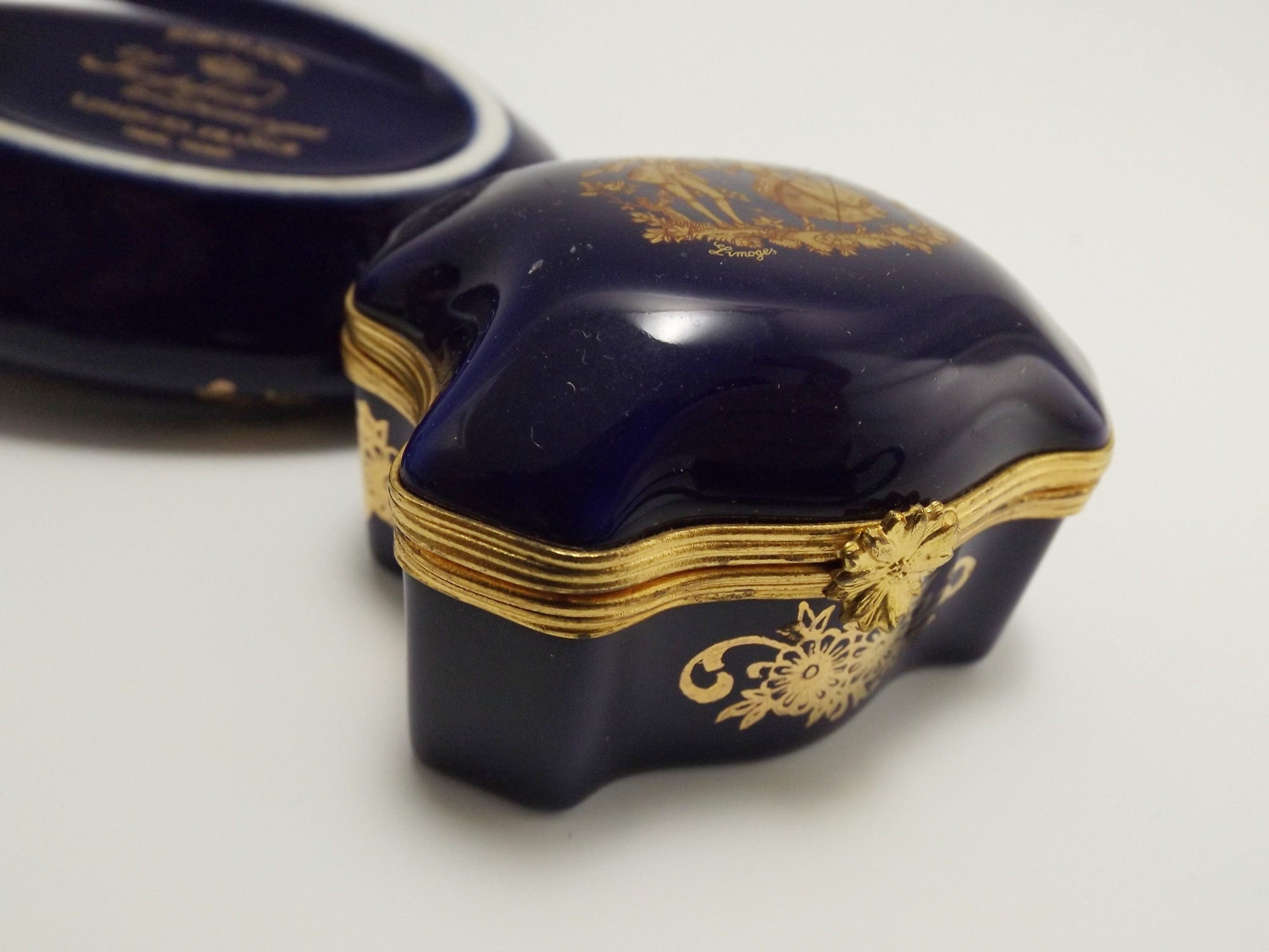 French Limoges Cobalt Blue Porcelain Dresser Boxes