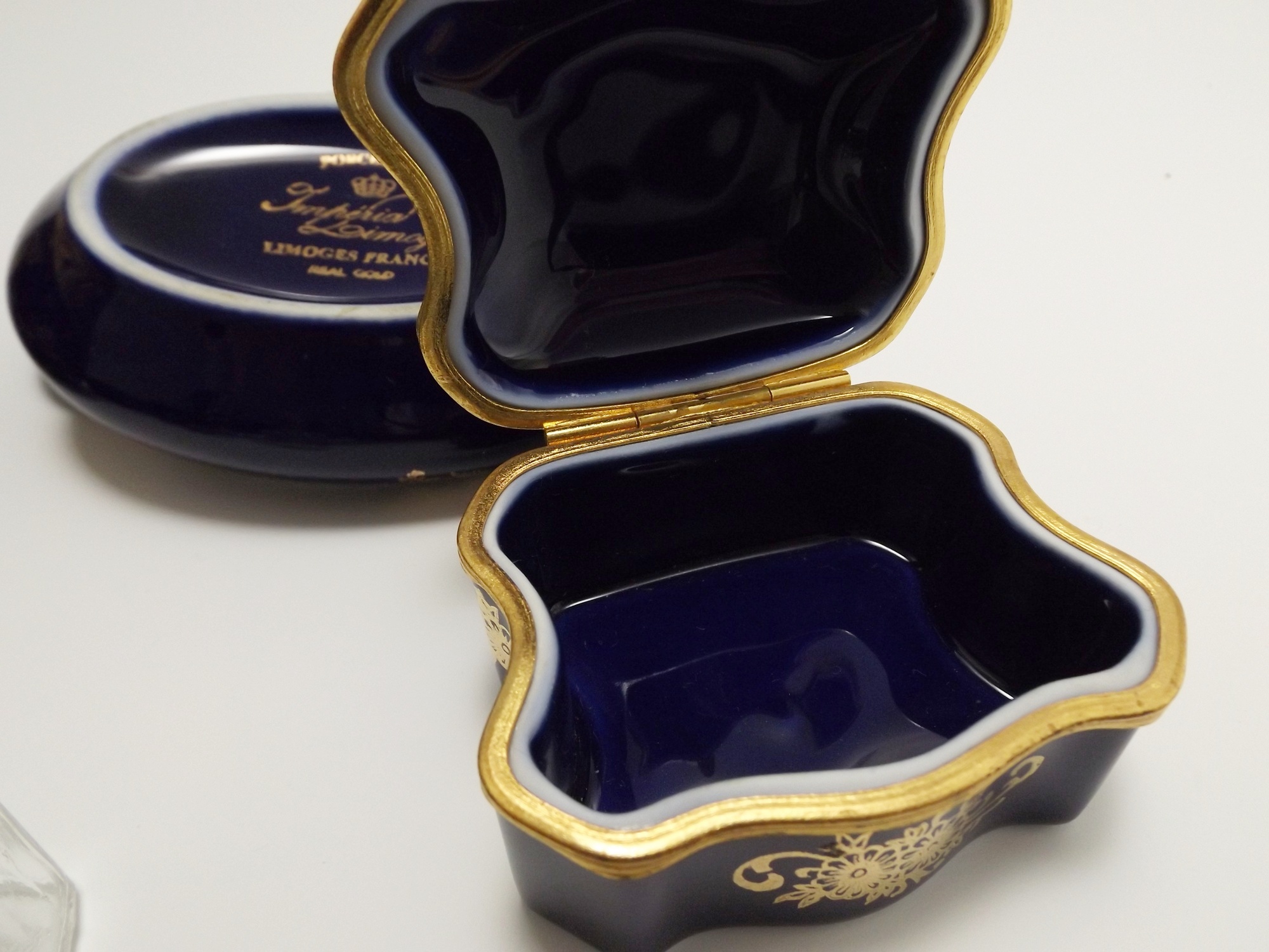 French Limoges Cobalt Blue Porcelain Dresser Boxes