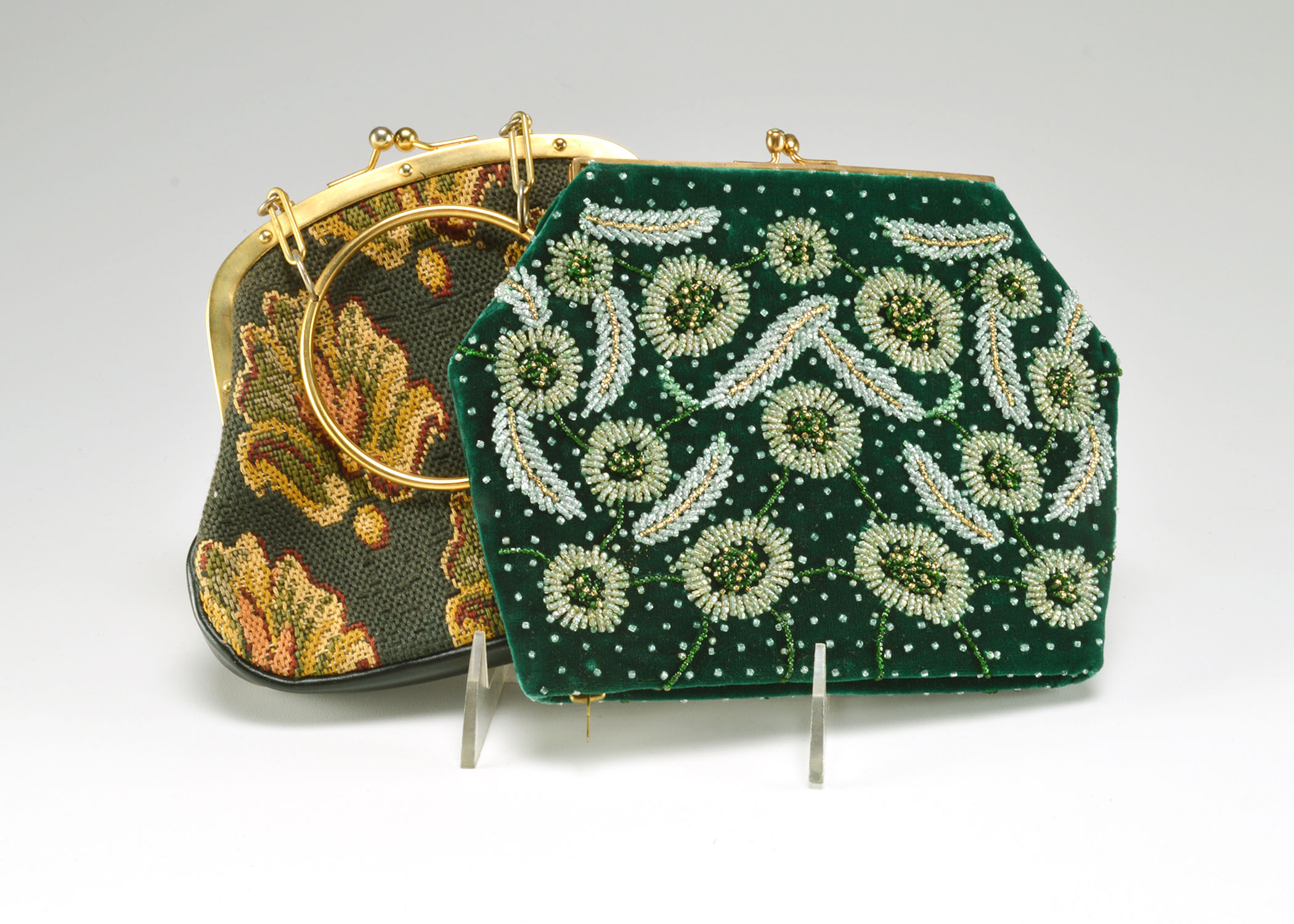 Two Vintage Purses Including a Parisian Green Velvet Clutch