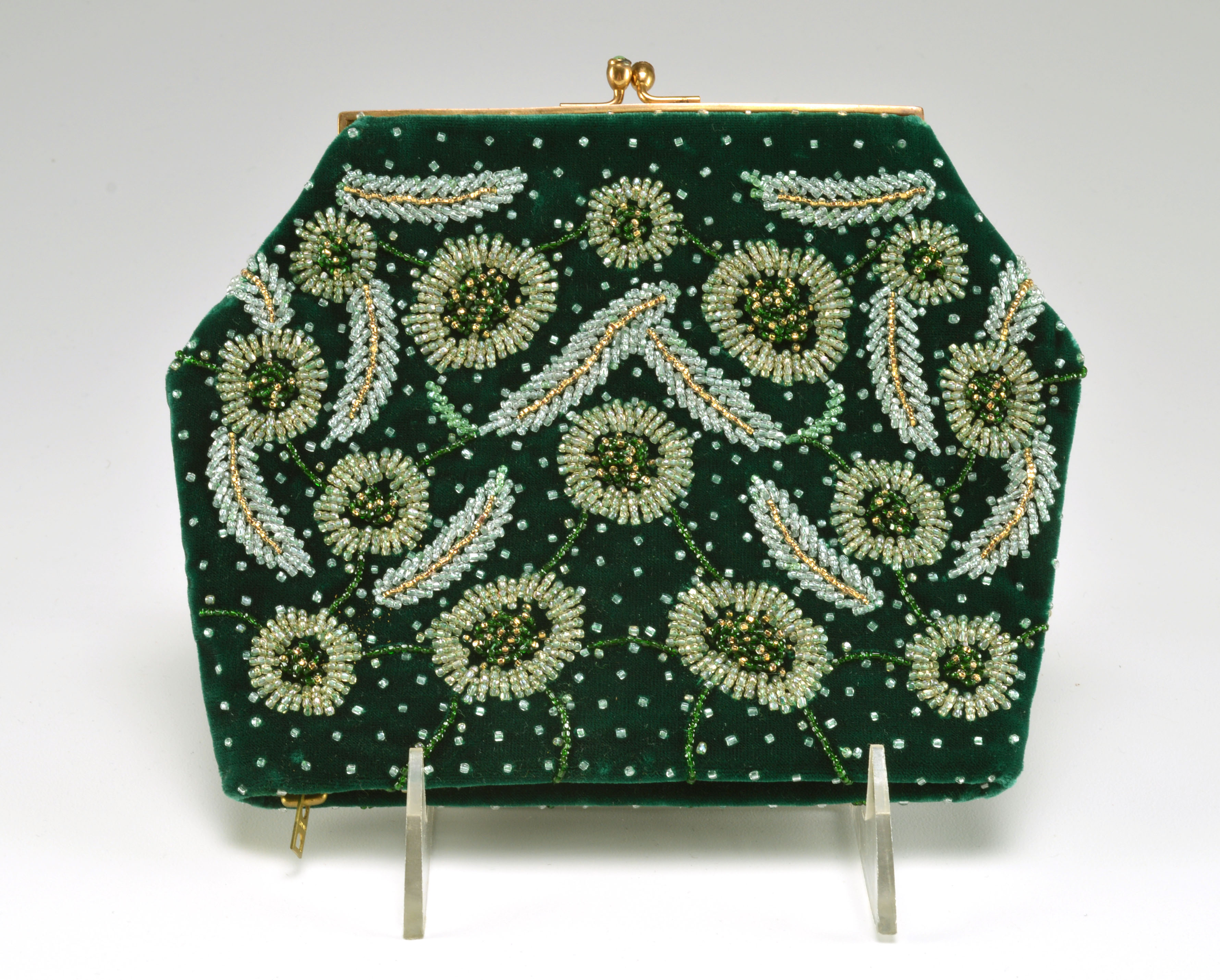 Two Vintage Purses Including a Parisian Green Velvet Clutch