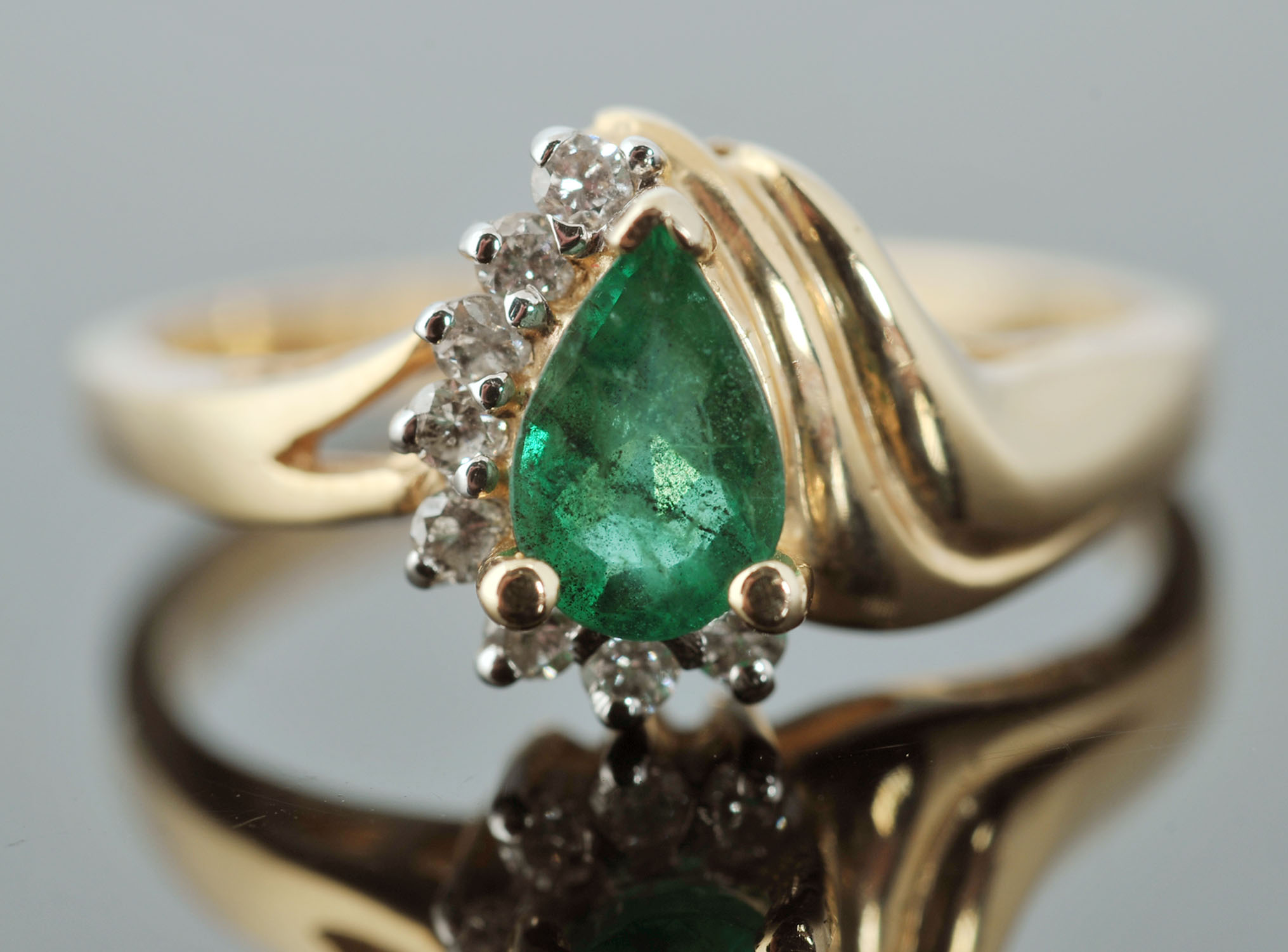 14 K Yellow Gold Emerald and Diamond Ring