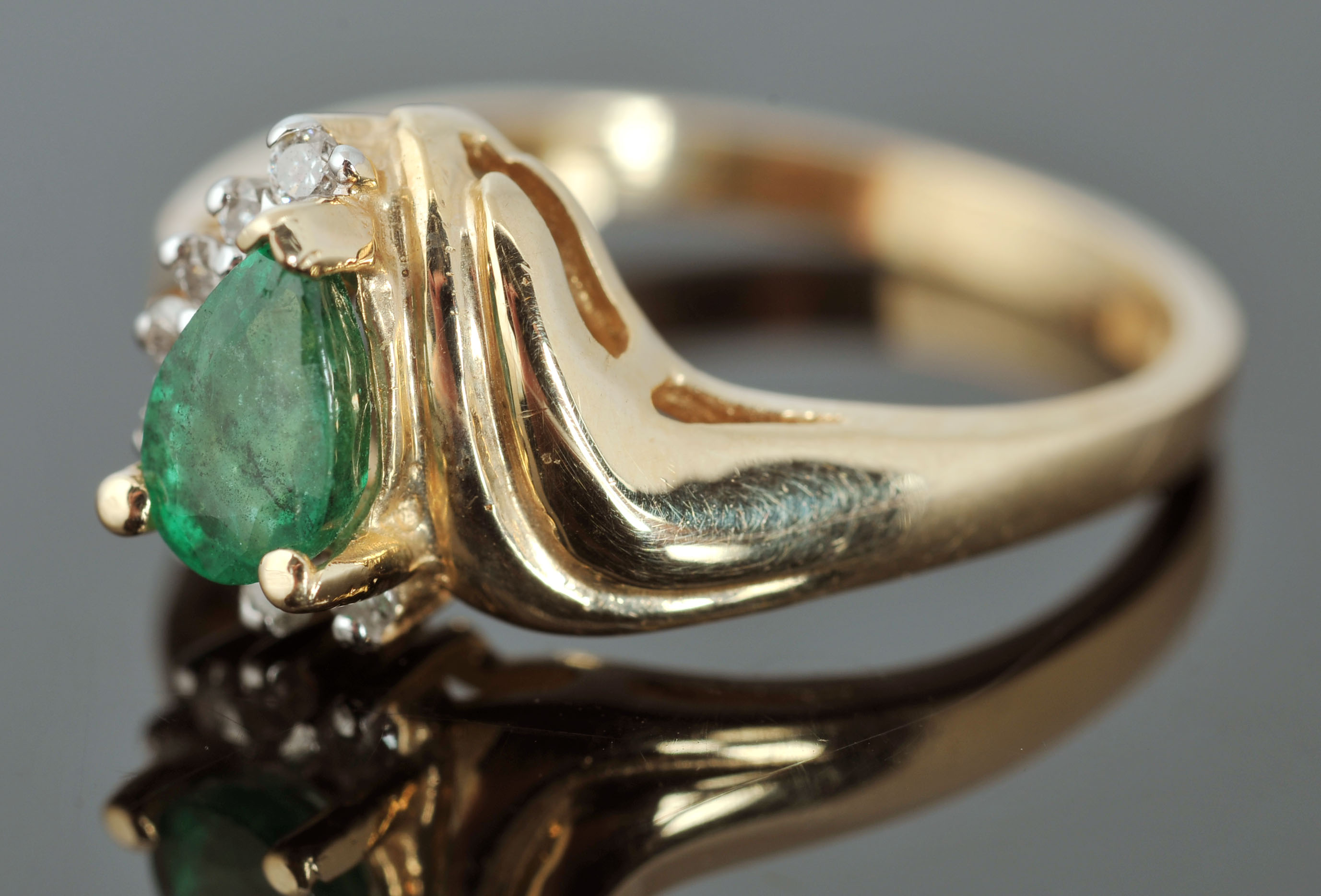 14 K Yellow Gold Emerald and Diamond Ring