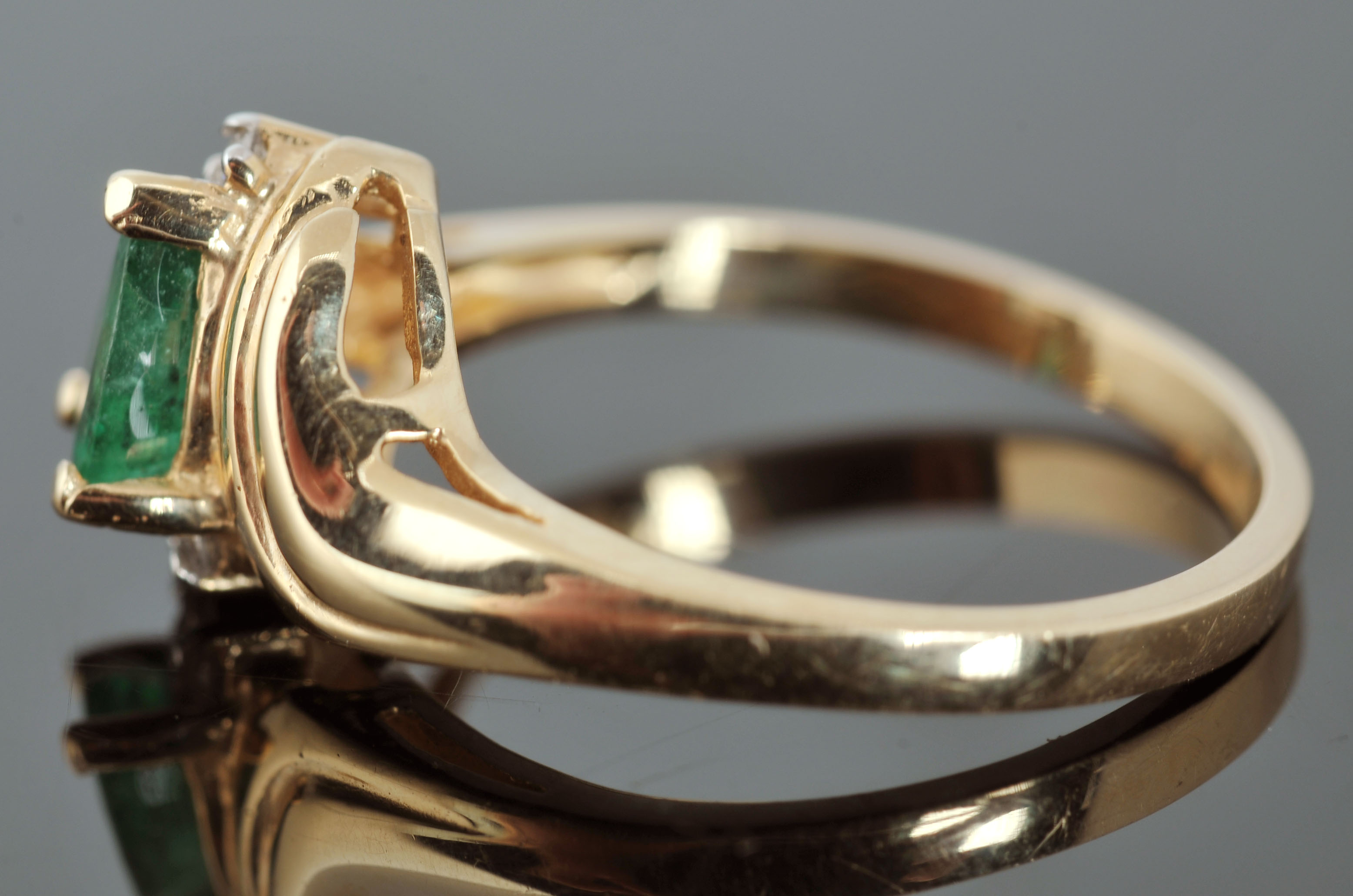 14 K Yellow Gold Emerald and Diamond Ring