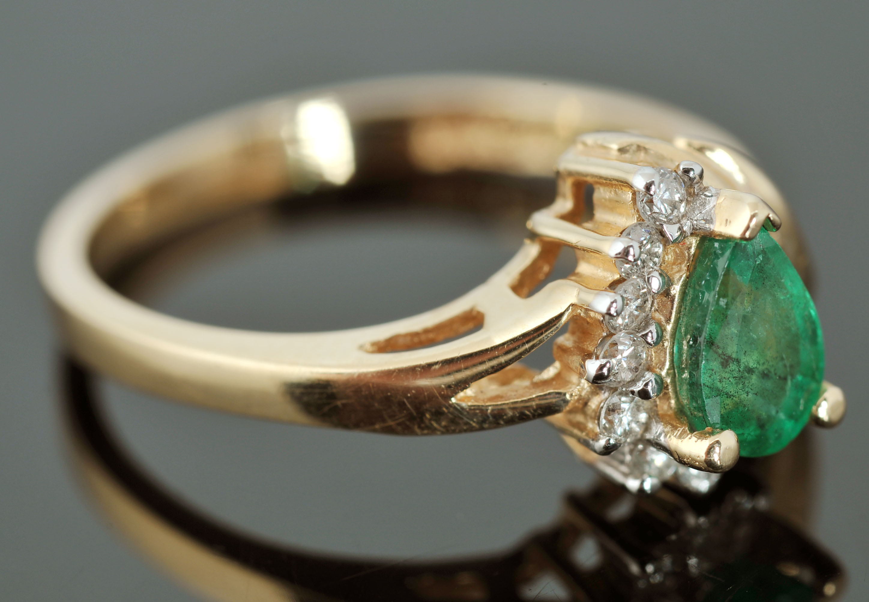 14 K Yellow Gold Emerald and Diamond Ring