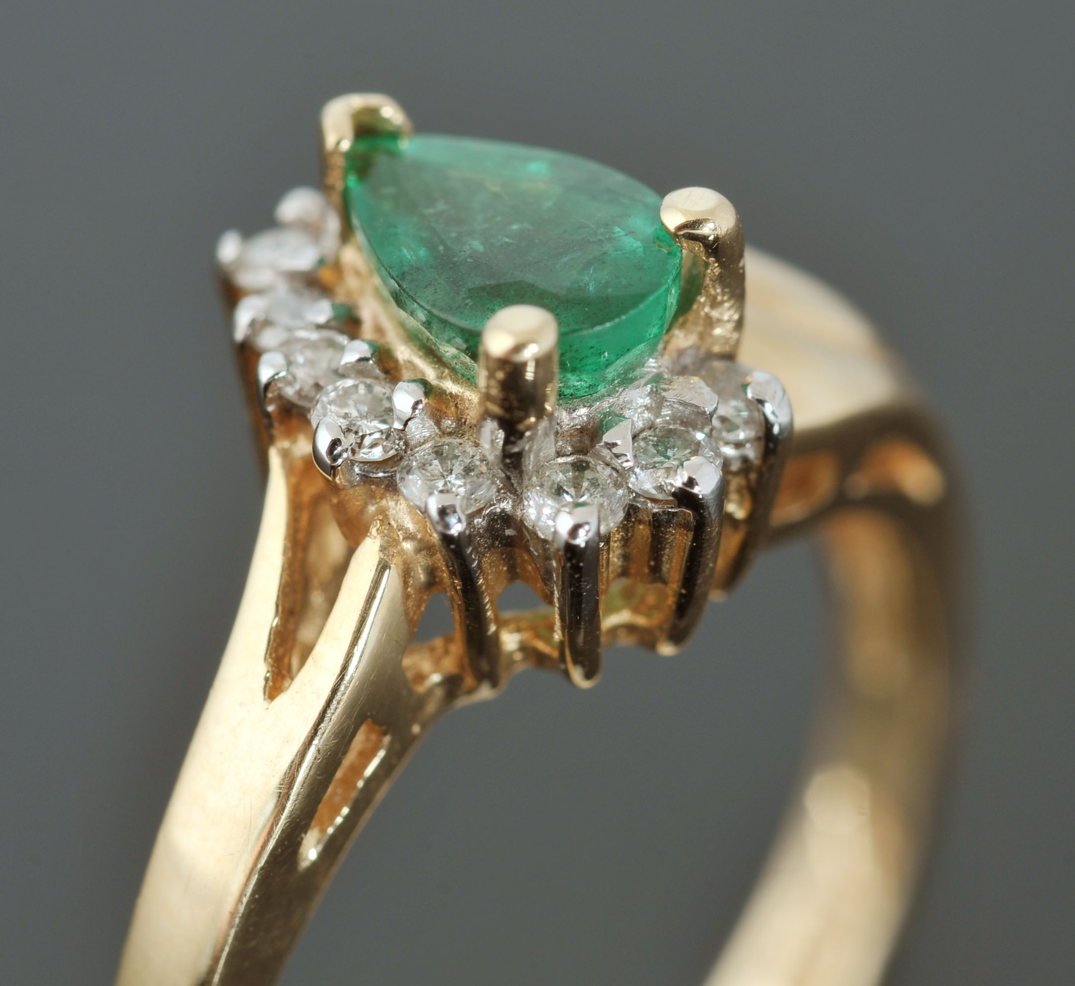 14 K Yellow Gold Emerald and Diamond Ring