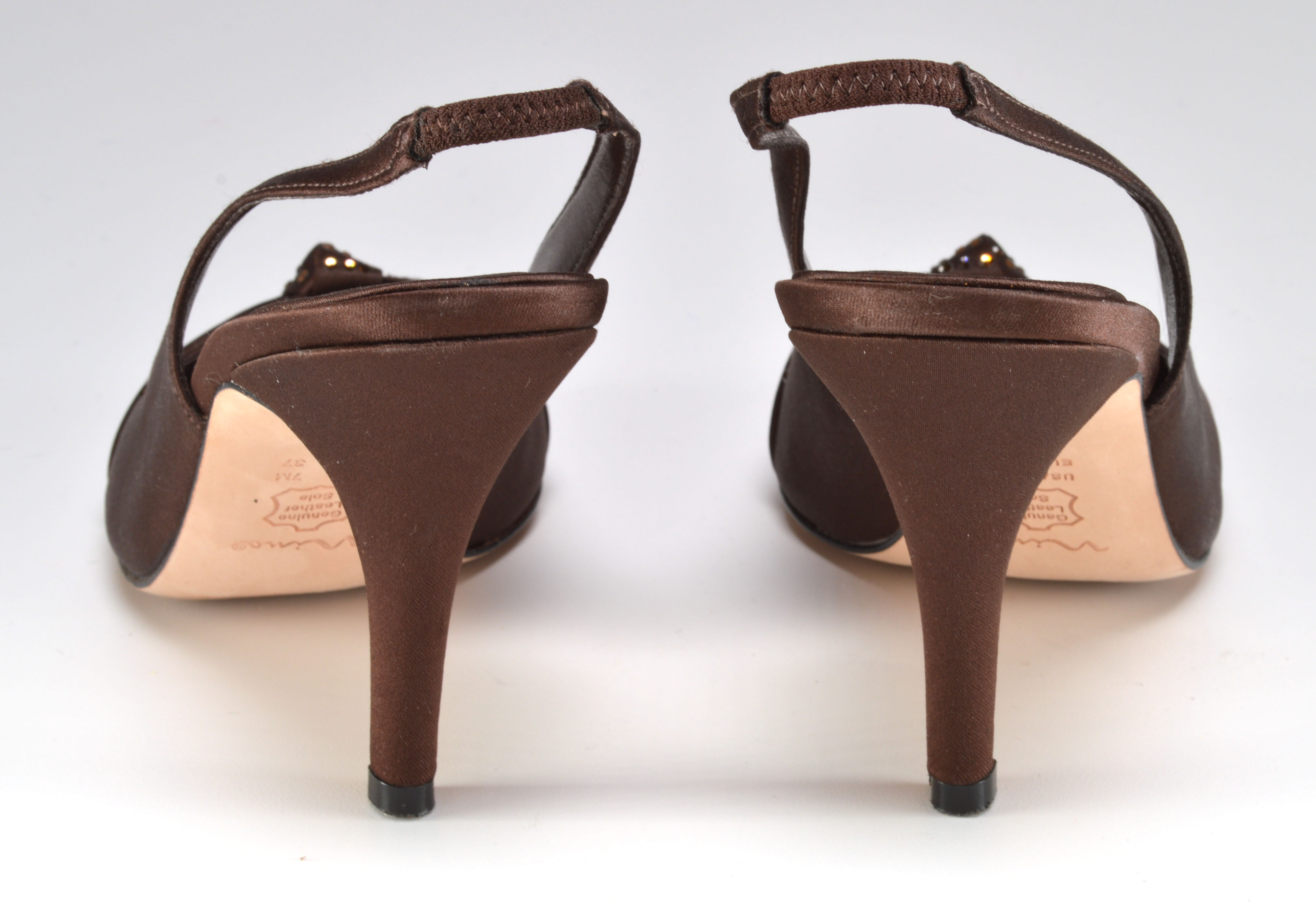 Nina Deep Brown Open Toe Sling Backs with Crystal Rhinestones