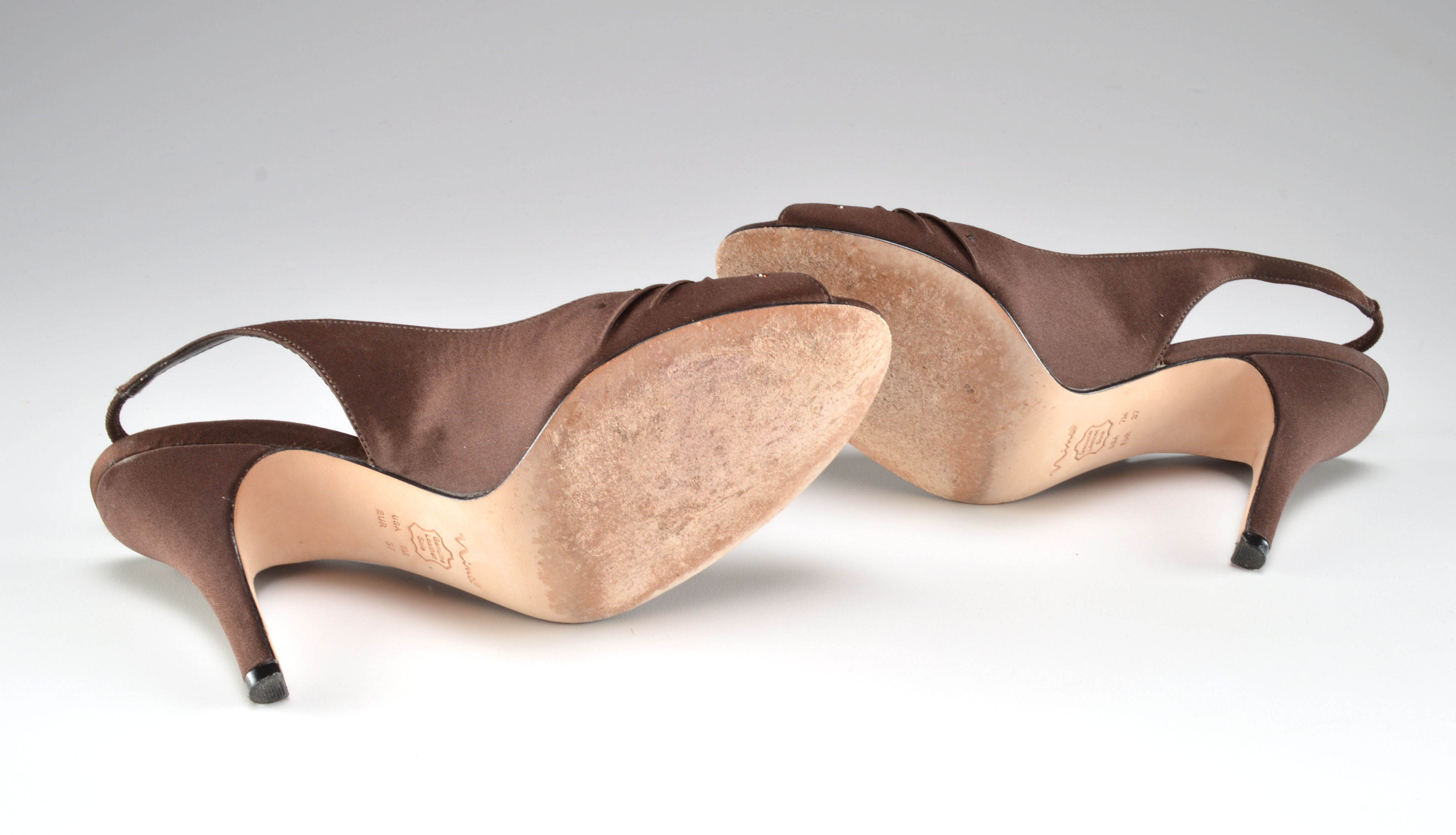 Nina Deep Brown Open Toe Sling Backs with Crystal Rhinestones