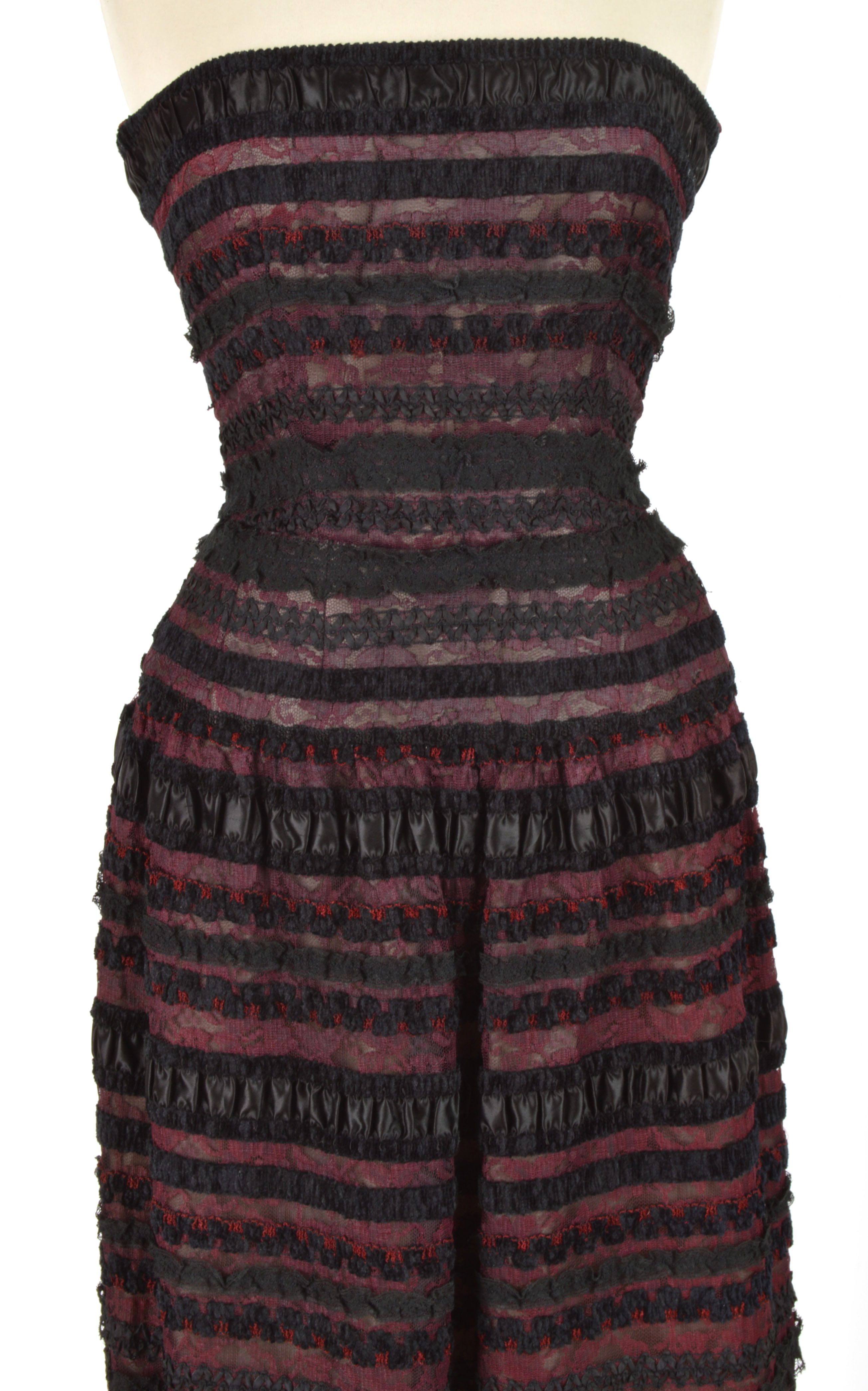 Gorgeous 1980s Victor Costa Ribbon and Lace Strapless Dress