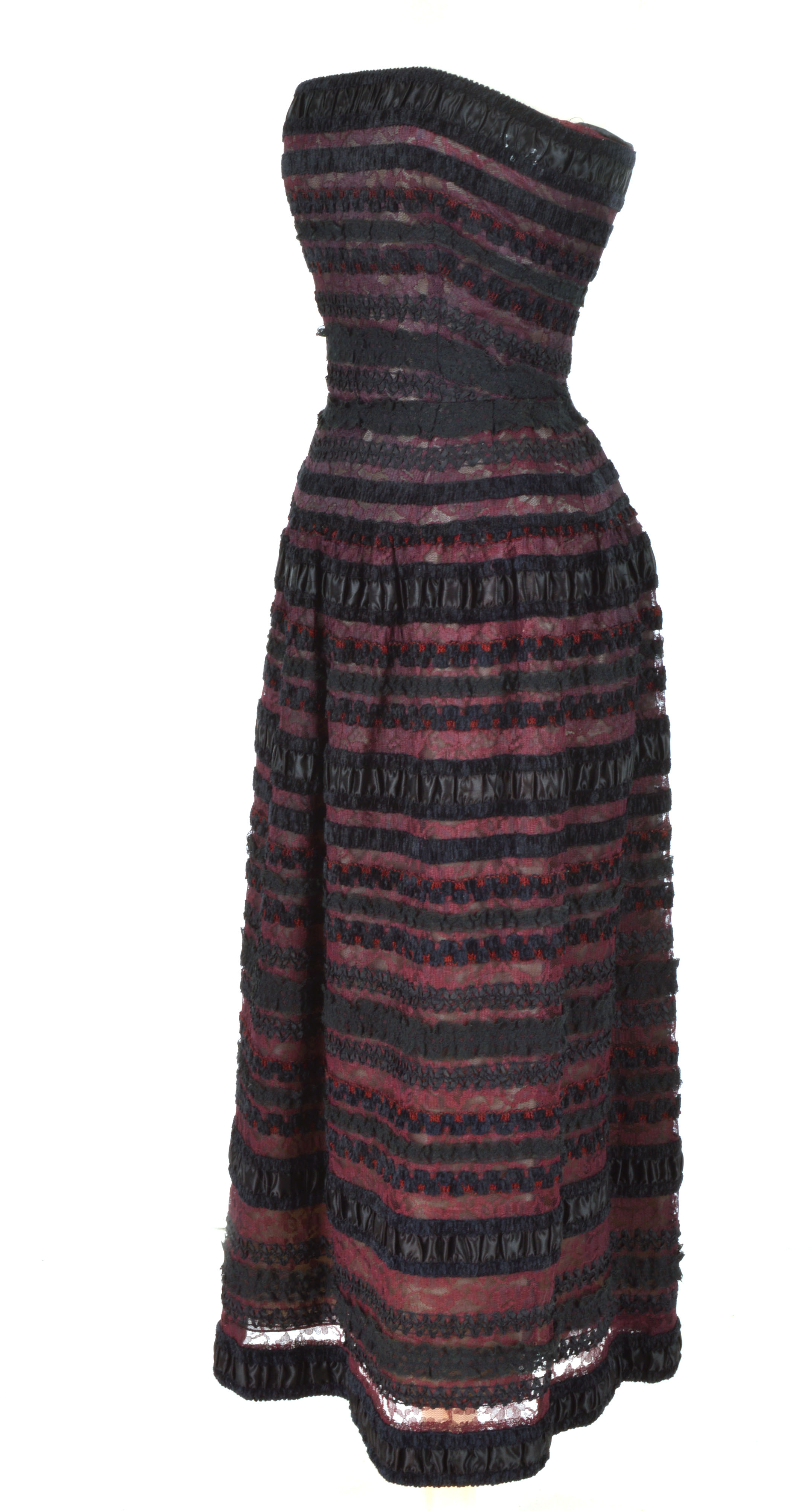 Gorgeous 1980s Victor Costa Ribbon and Lace Strapless Dress