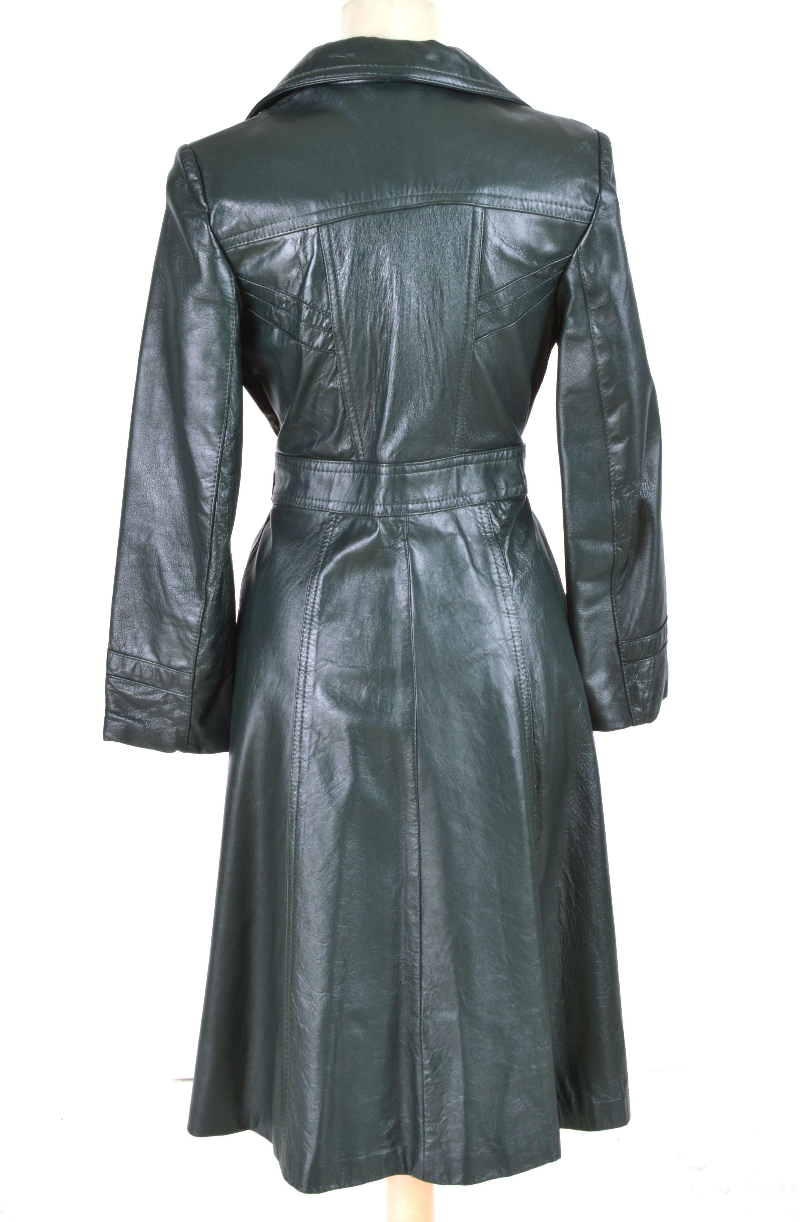 Classic 1970s Vintage Forest Green Leather Coat 