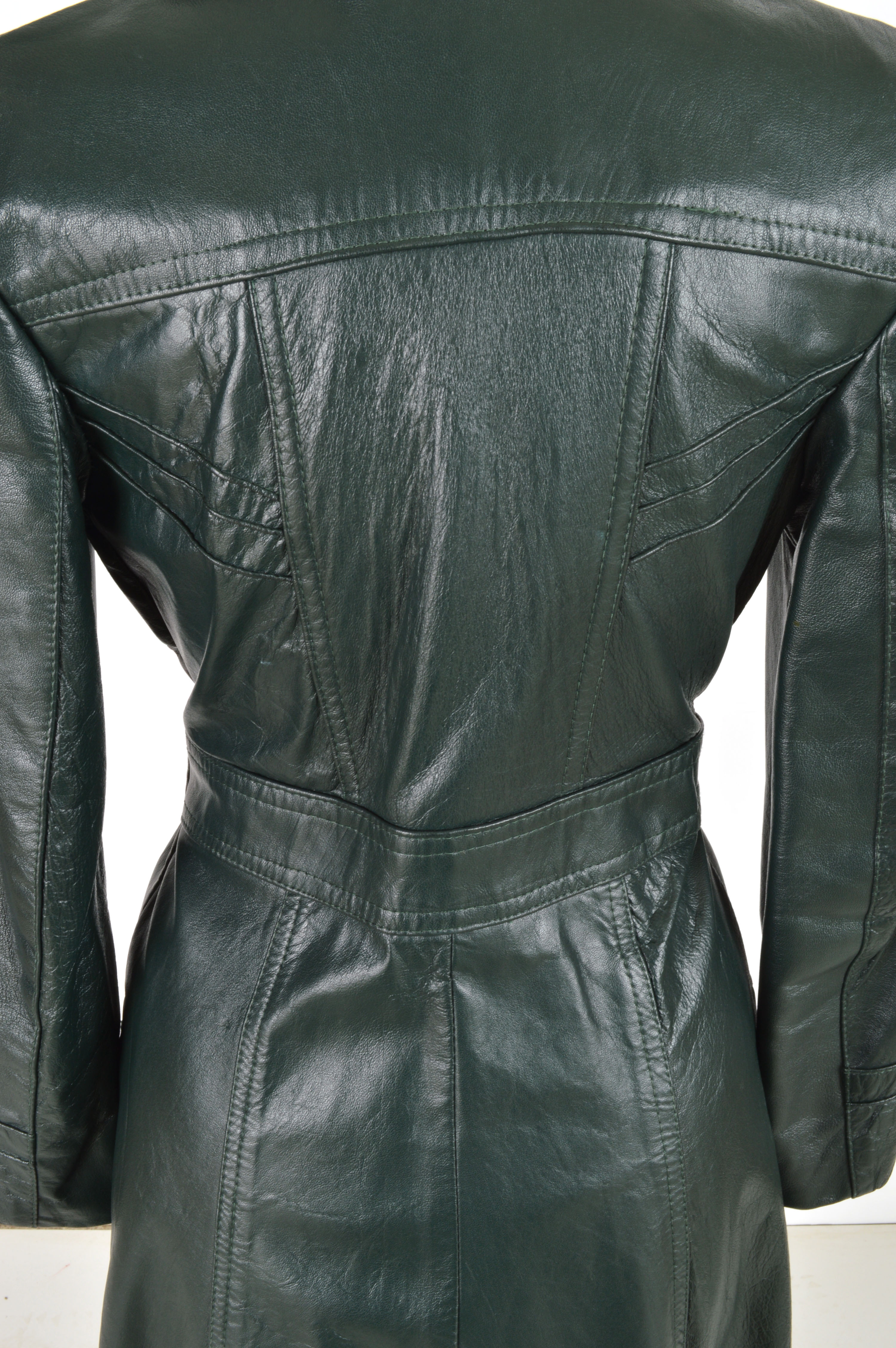 Classic 1970s Vintage Forest Green Leather Coat 