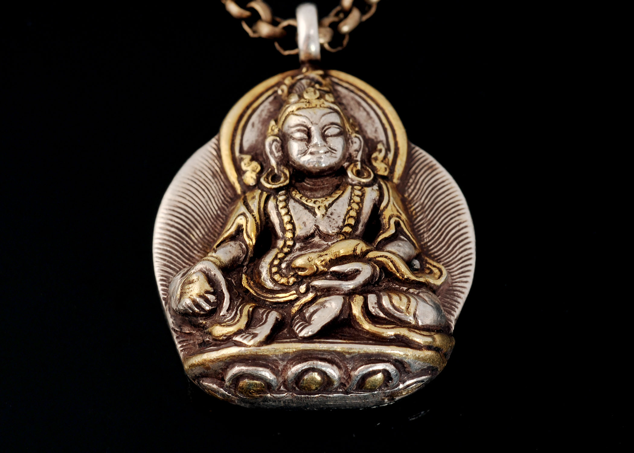 Two Tone Cast Metal Buddha Pendant with 24" Chain Necklace