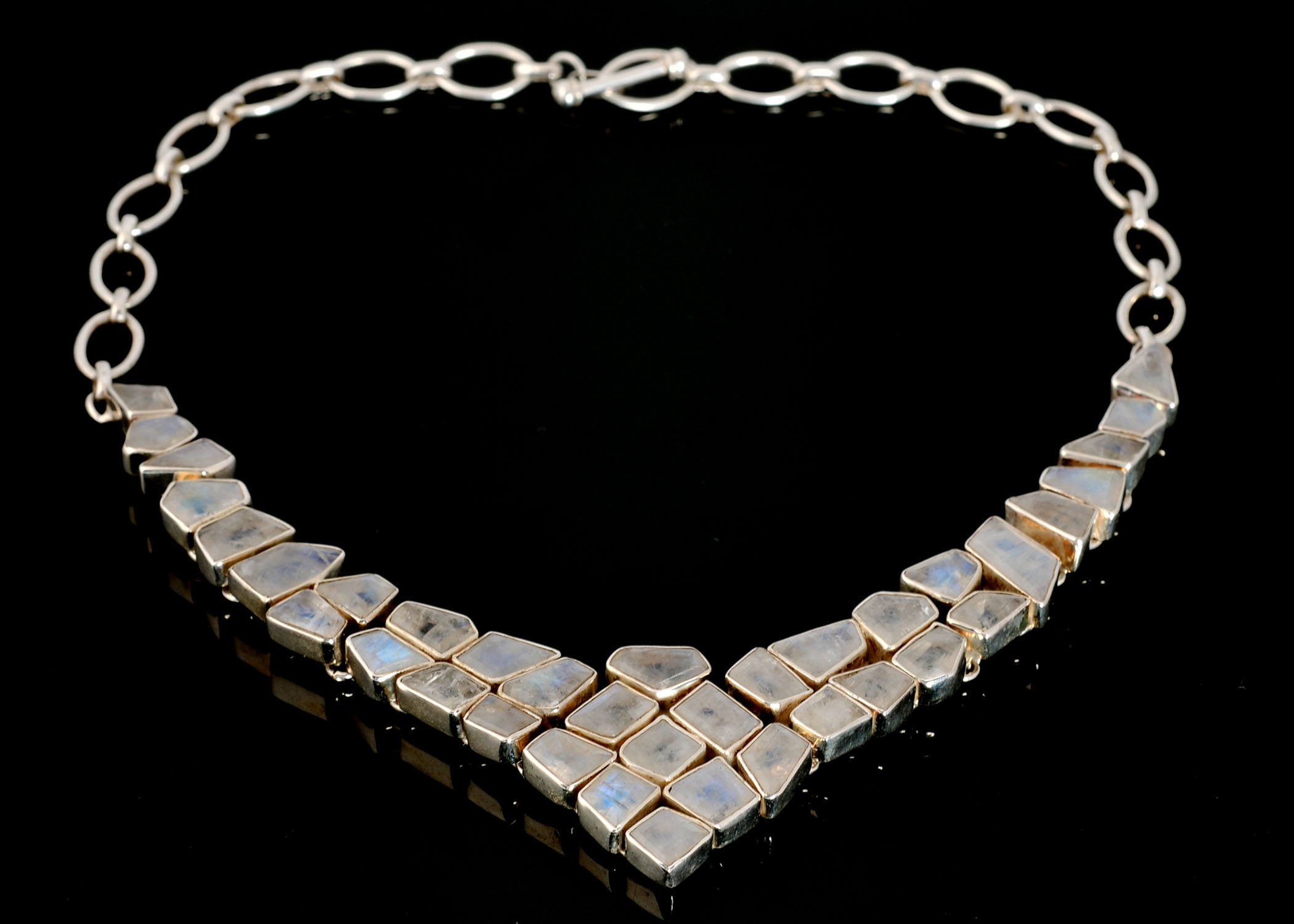 Gorgeous Sterling Silver Necklace with Bezel Set Moonstones 