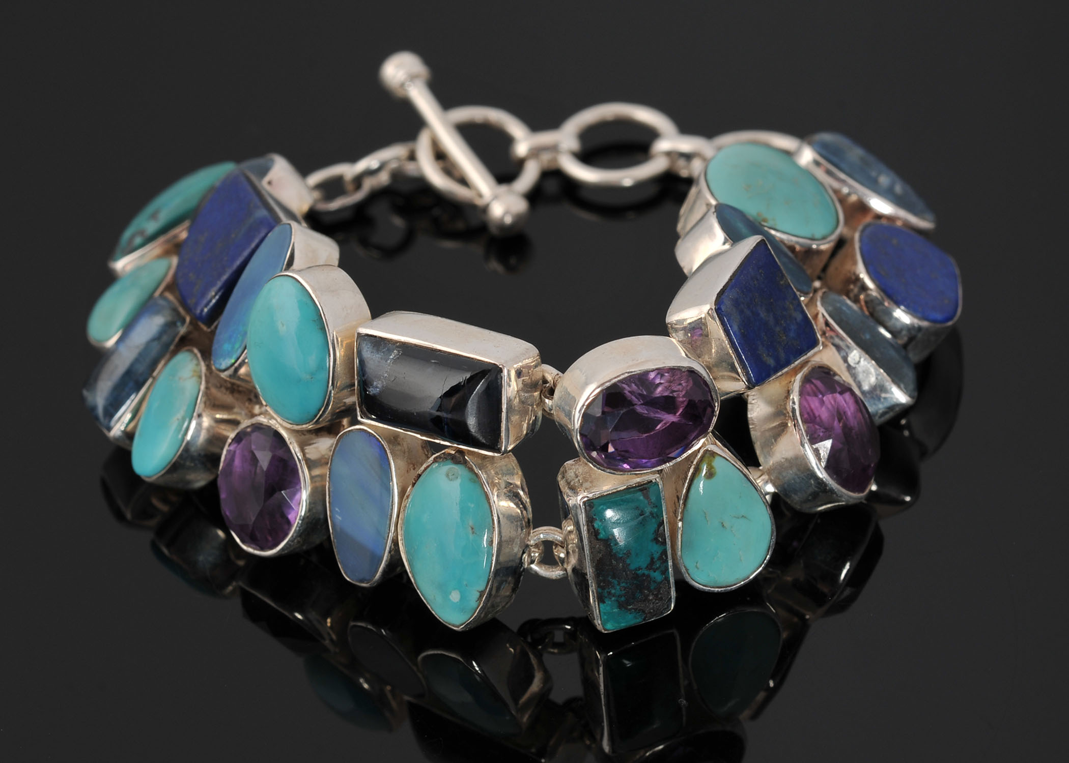 Sterling Silver and Multi Stone Link Bracelet 