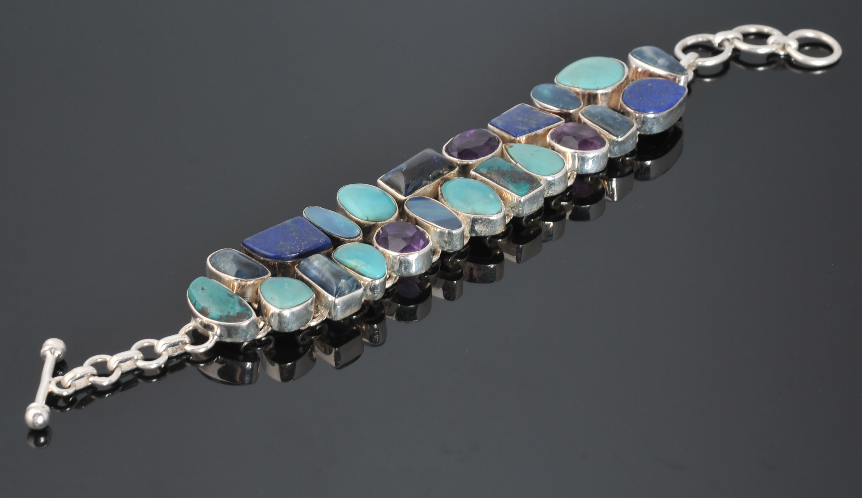 Sterling Silver and Multi Stone Link Bracelet 