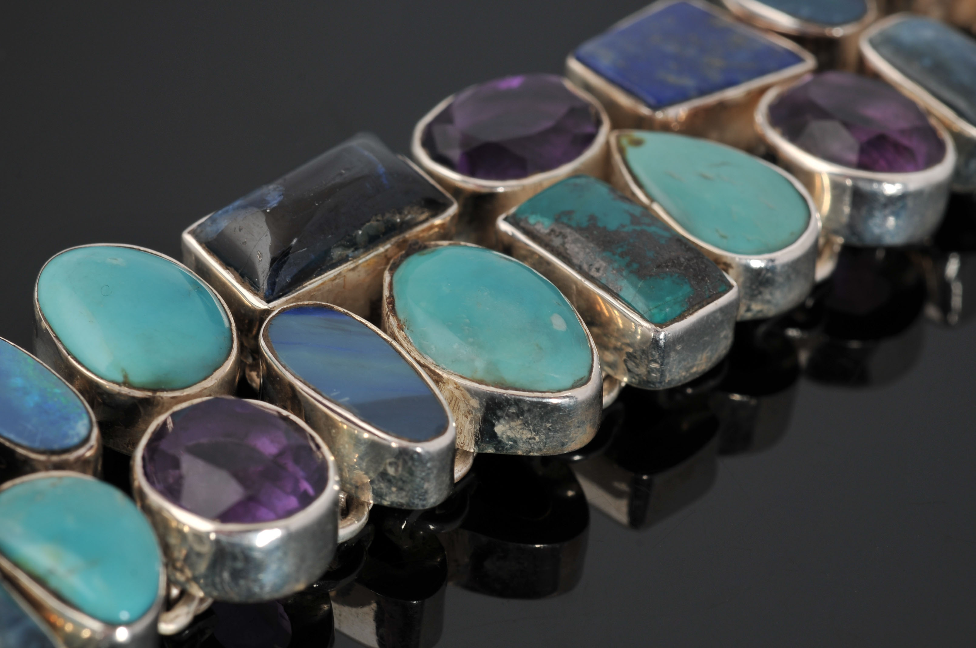 Sterling Silver and Multi Stone Link Bracelet 