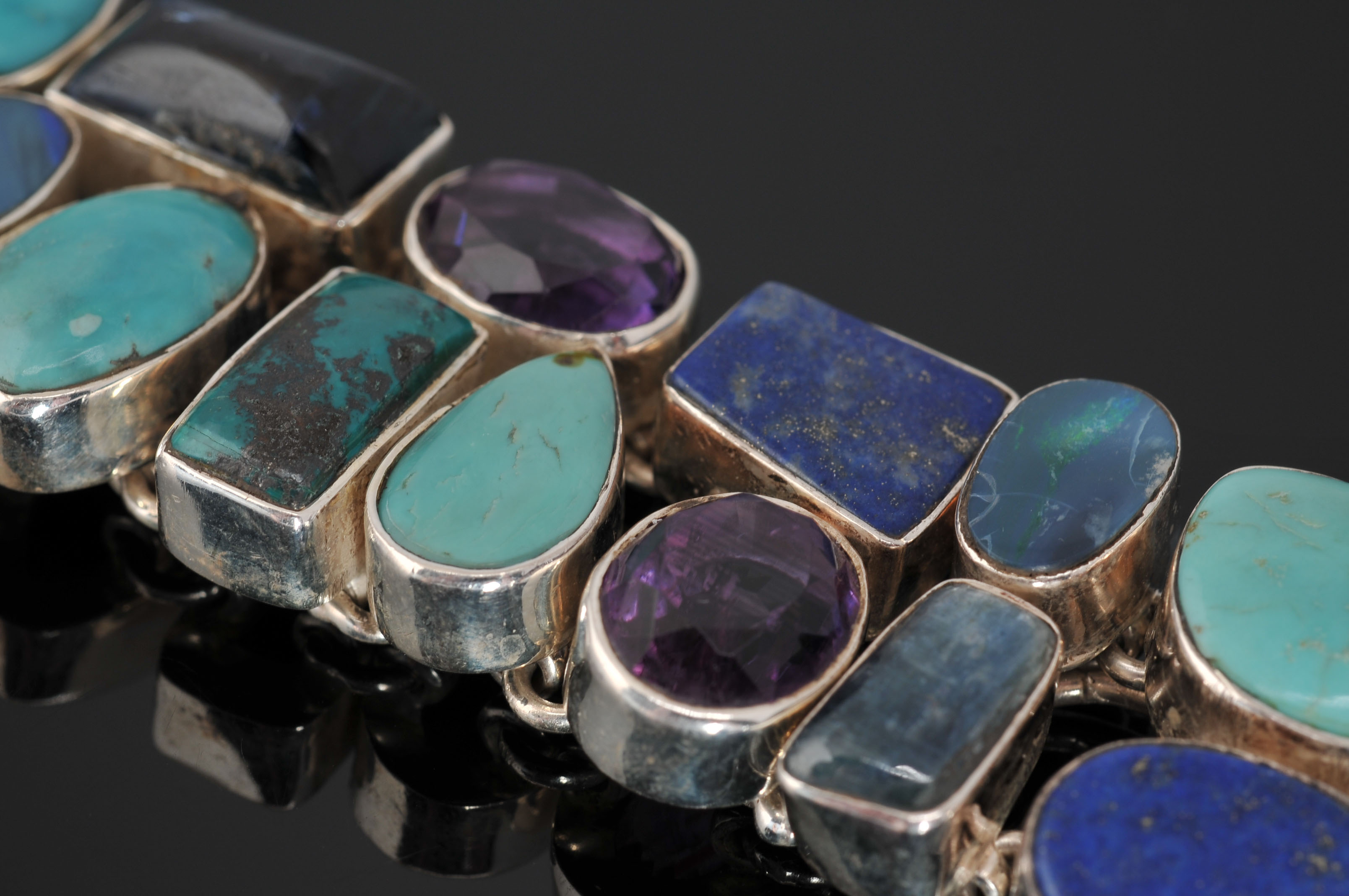 Sterling Silver and Multi Stone Link Bracelet 