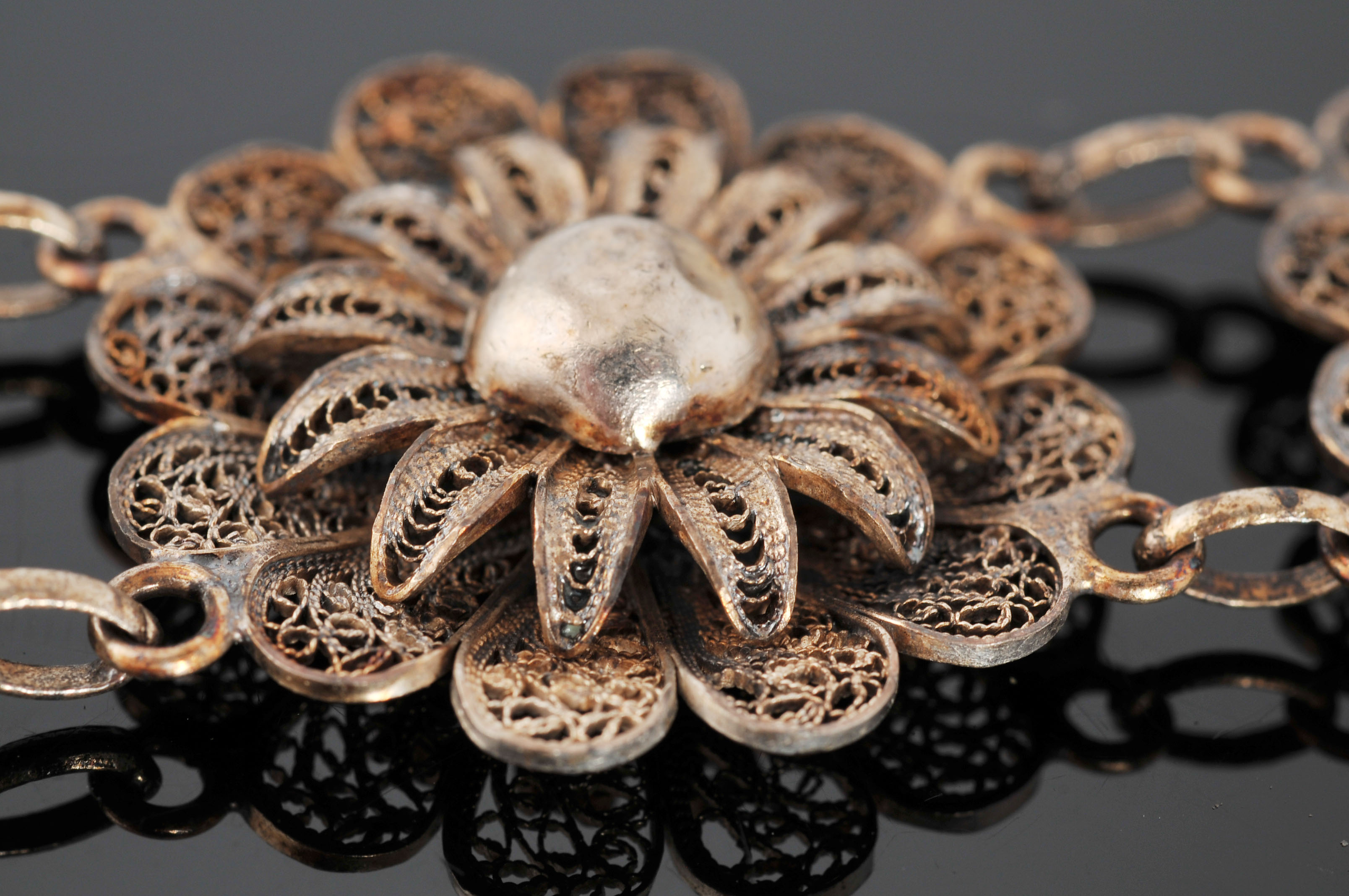 Vintage Floral Filigree Bracelet and Sterling Earrings