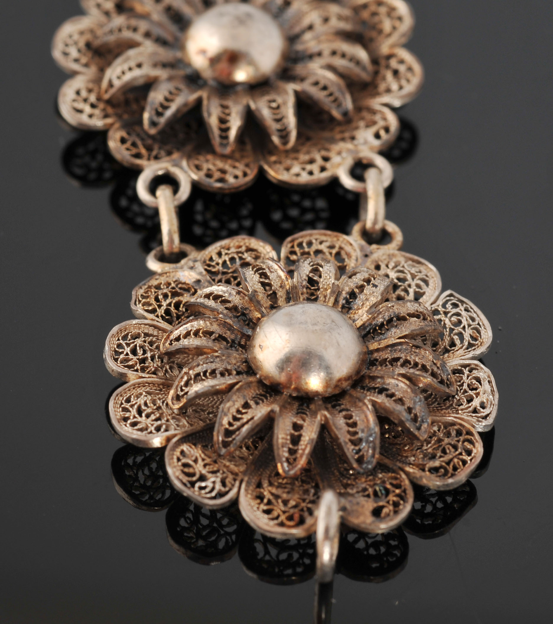 Vintage Floral Filigree Bracelet and Sterling Earrings