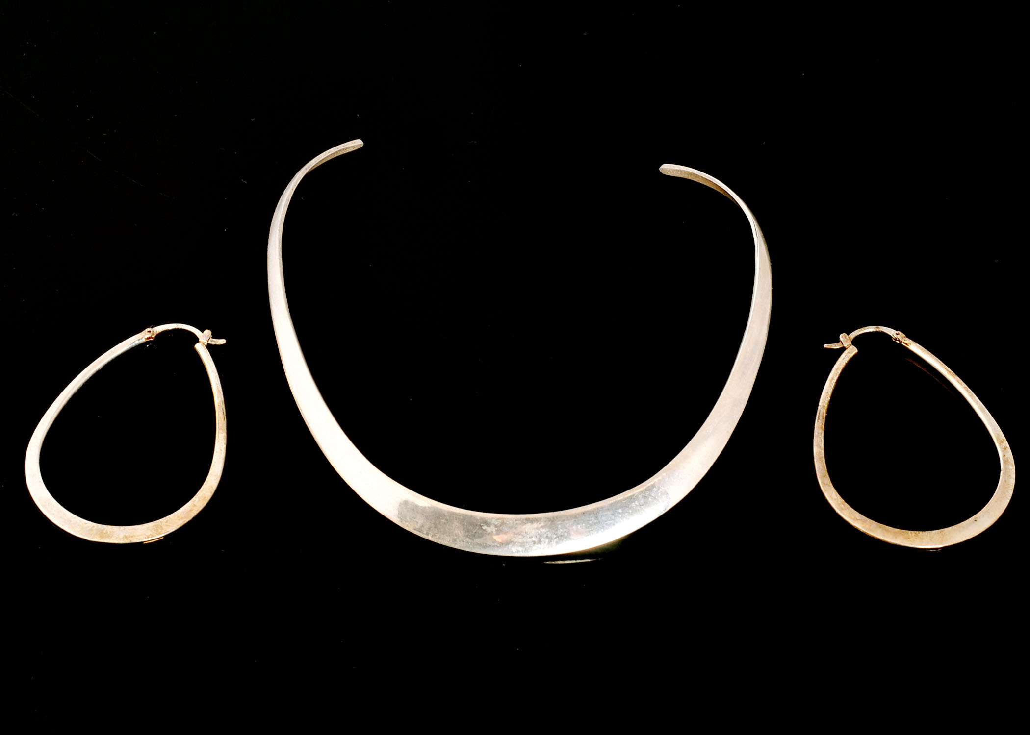 Sterling Silver Choker and a Pair of Sterling Loop Earrings