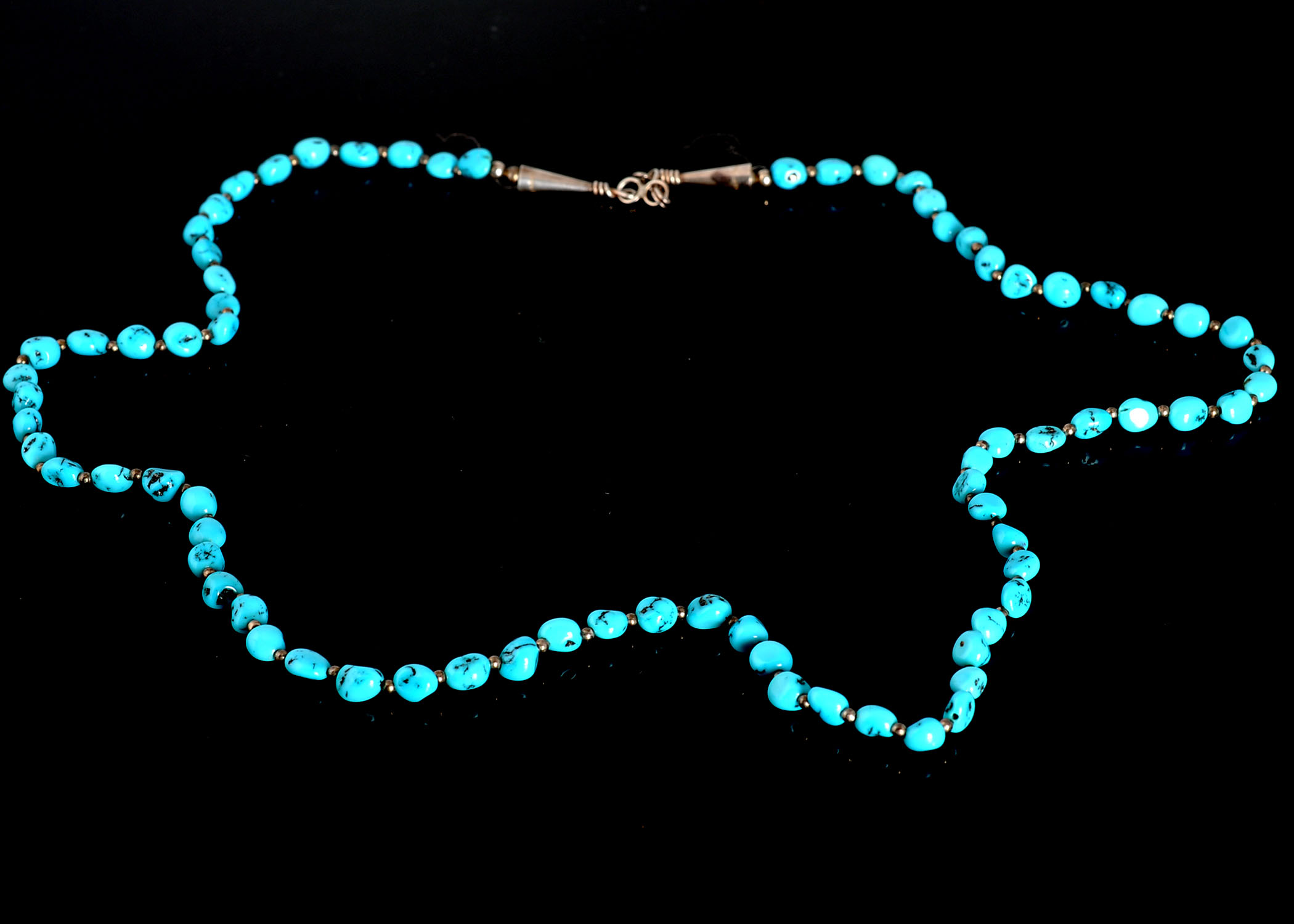 Unmarked Silver and Turquoise Beaded Necklace 
