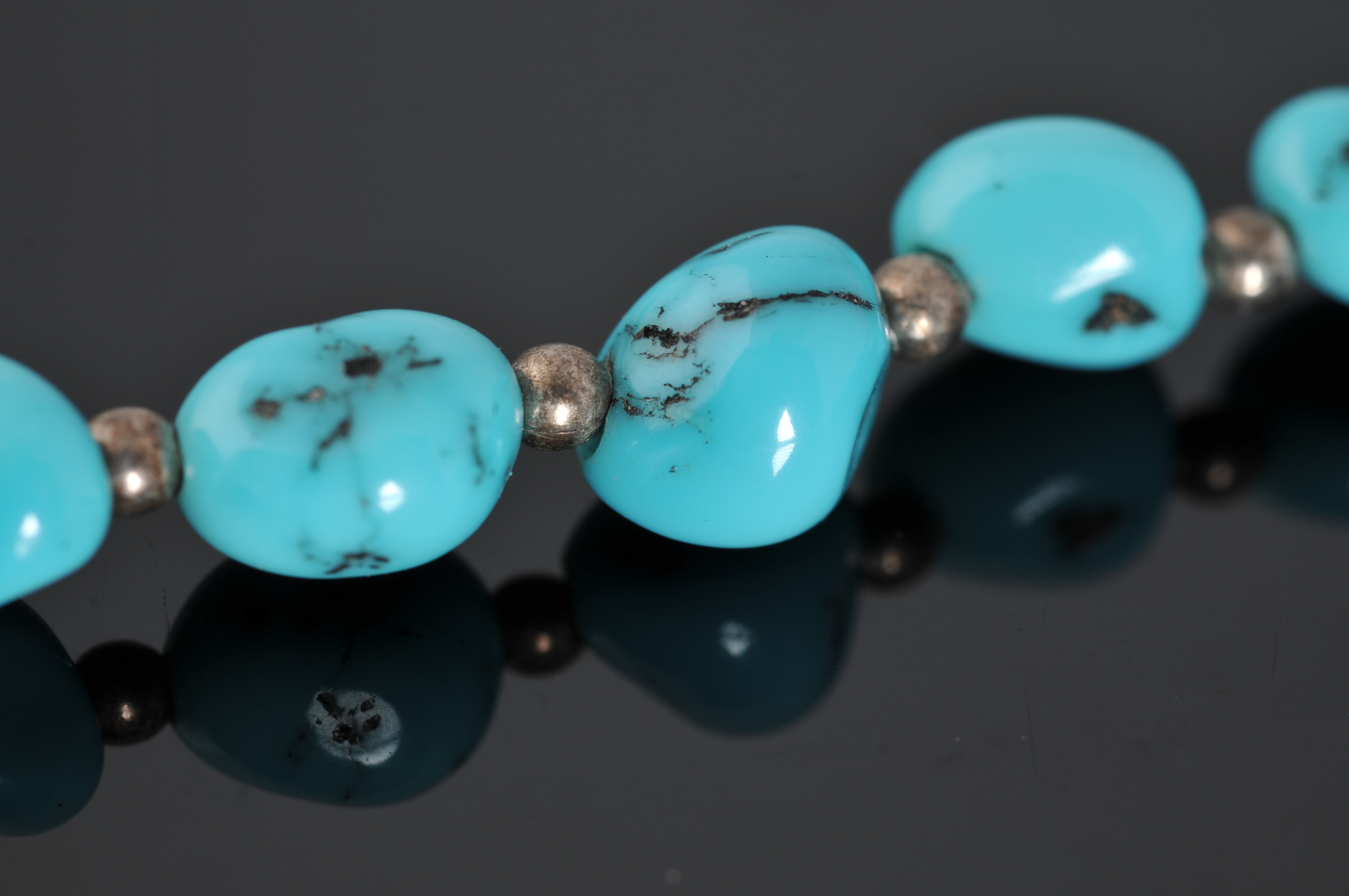 Unmarked Silver and Turquoise Beaded Necklace 