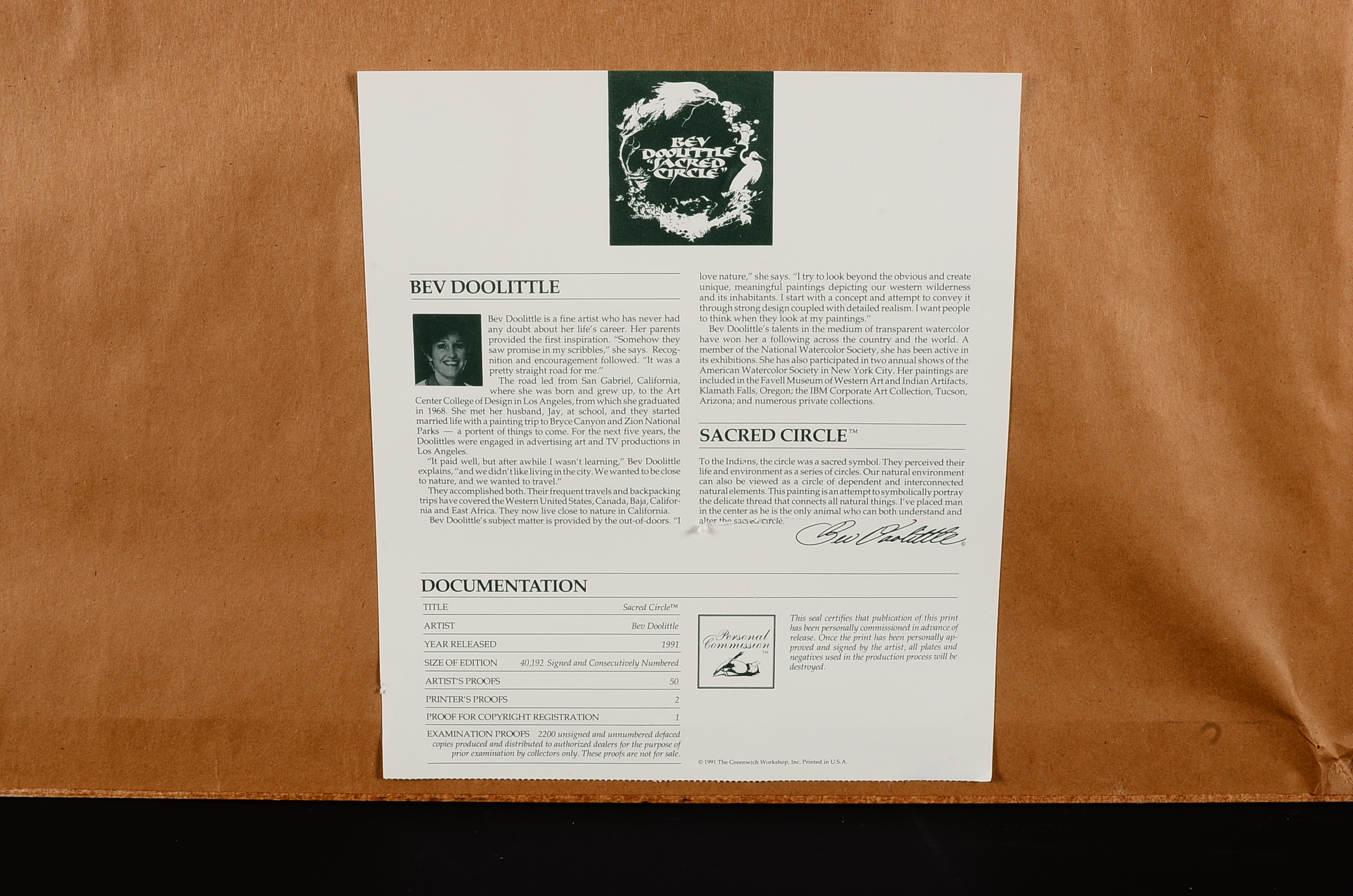 Framed Signed "Sacred Circle" Print Bev Doolittle