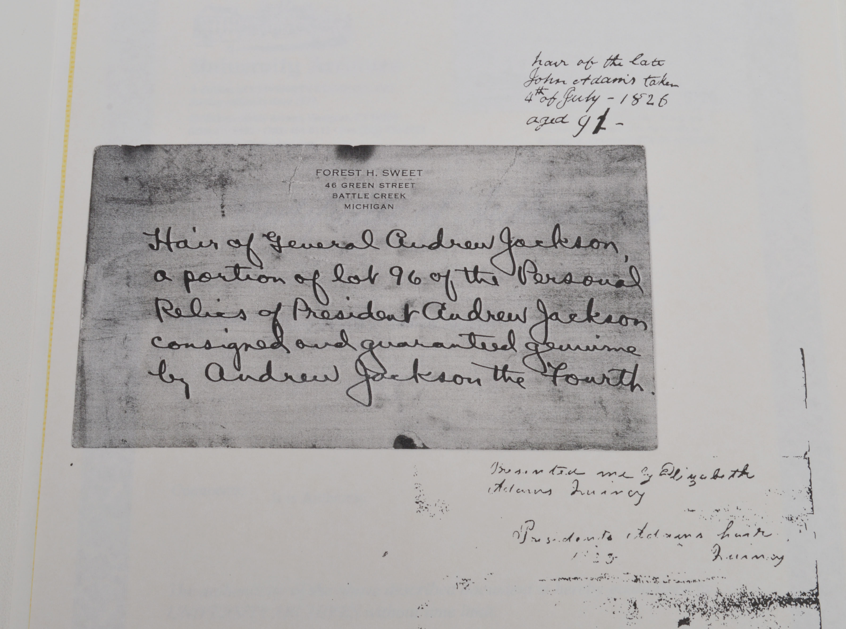 President Andrew Jackson Locks of Hair