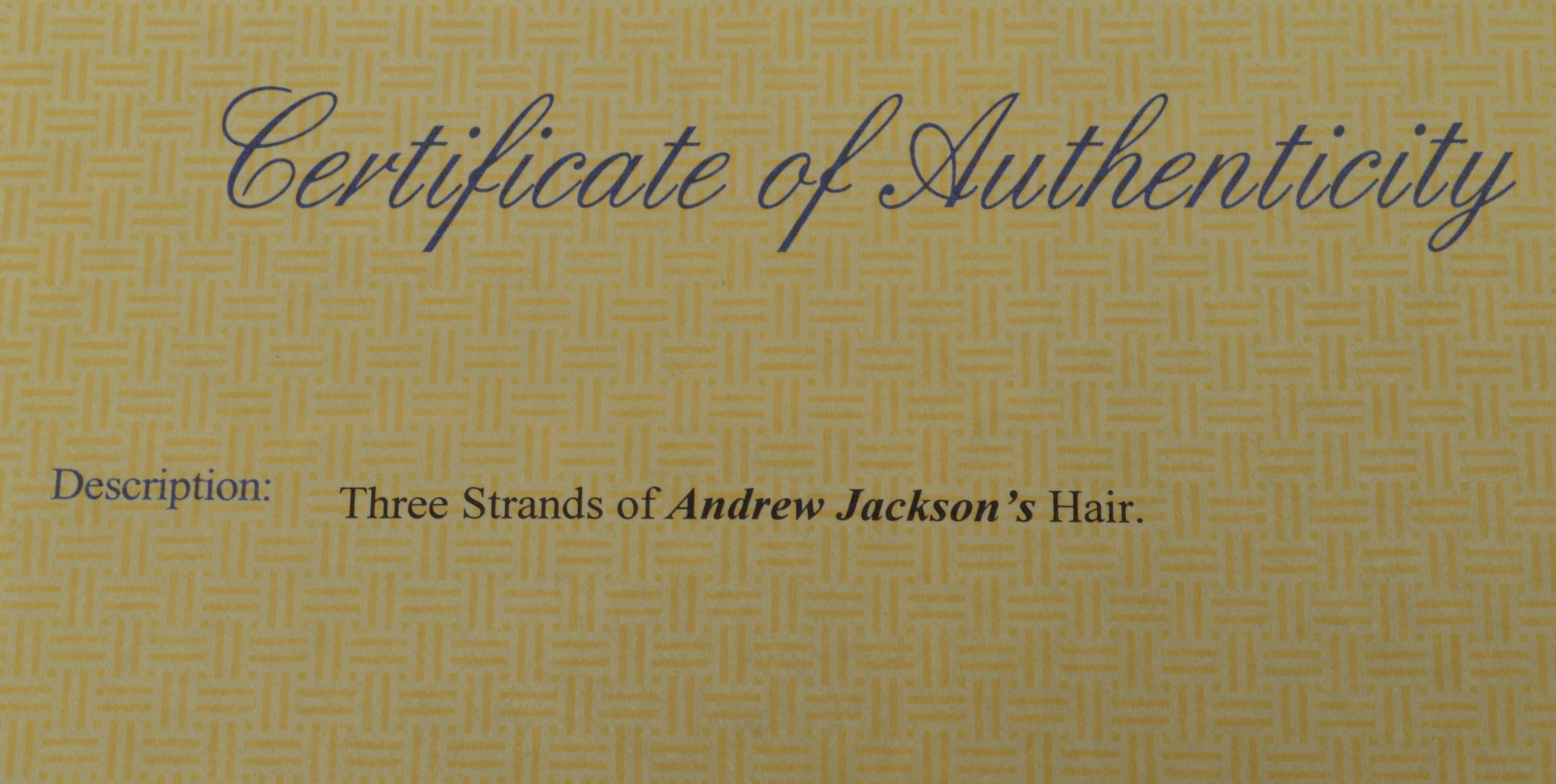 President Andrew Jackson Locks of Hair