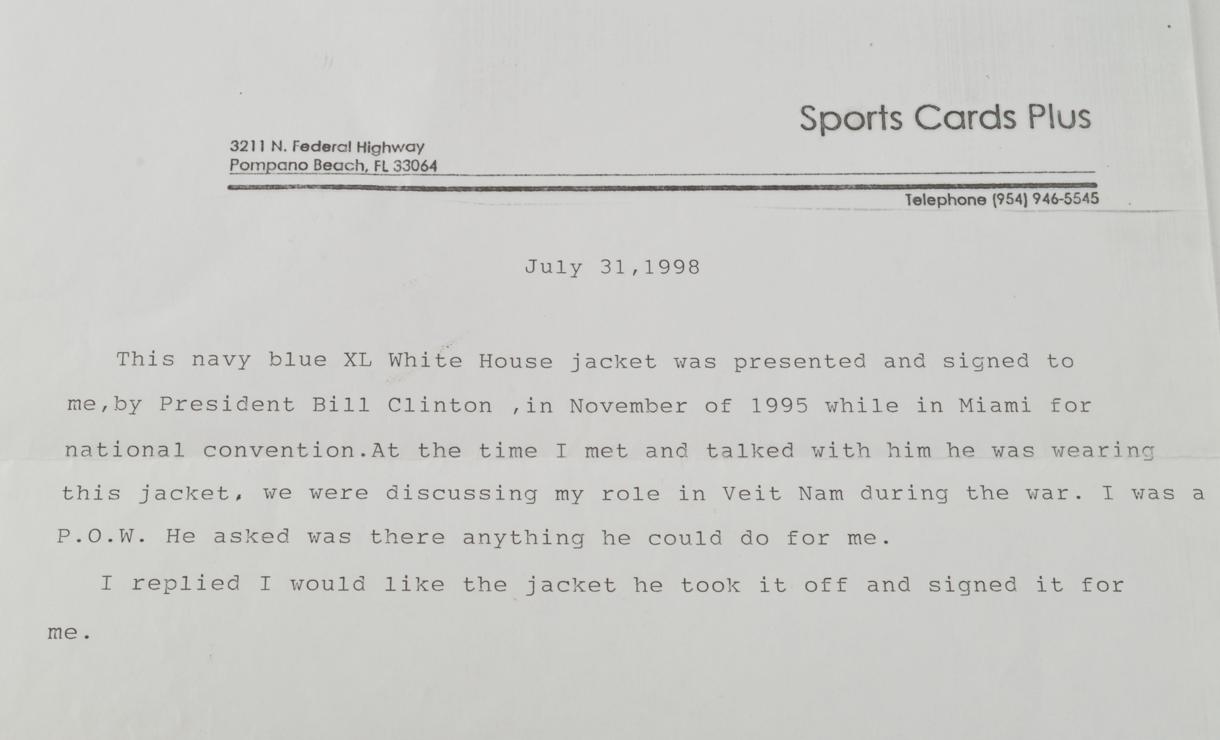 Bill Clinton Signed White House Jacket