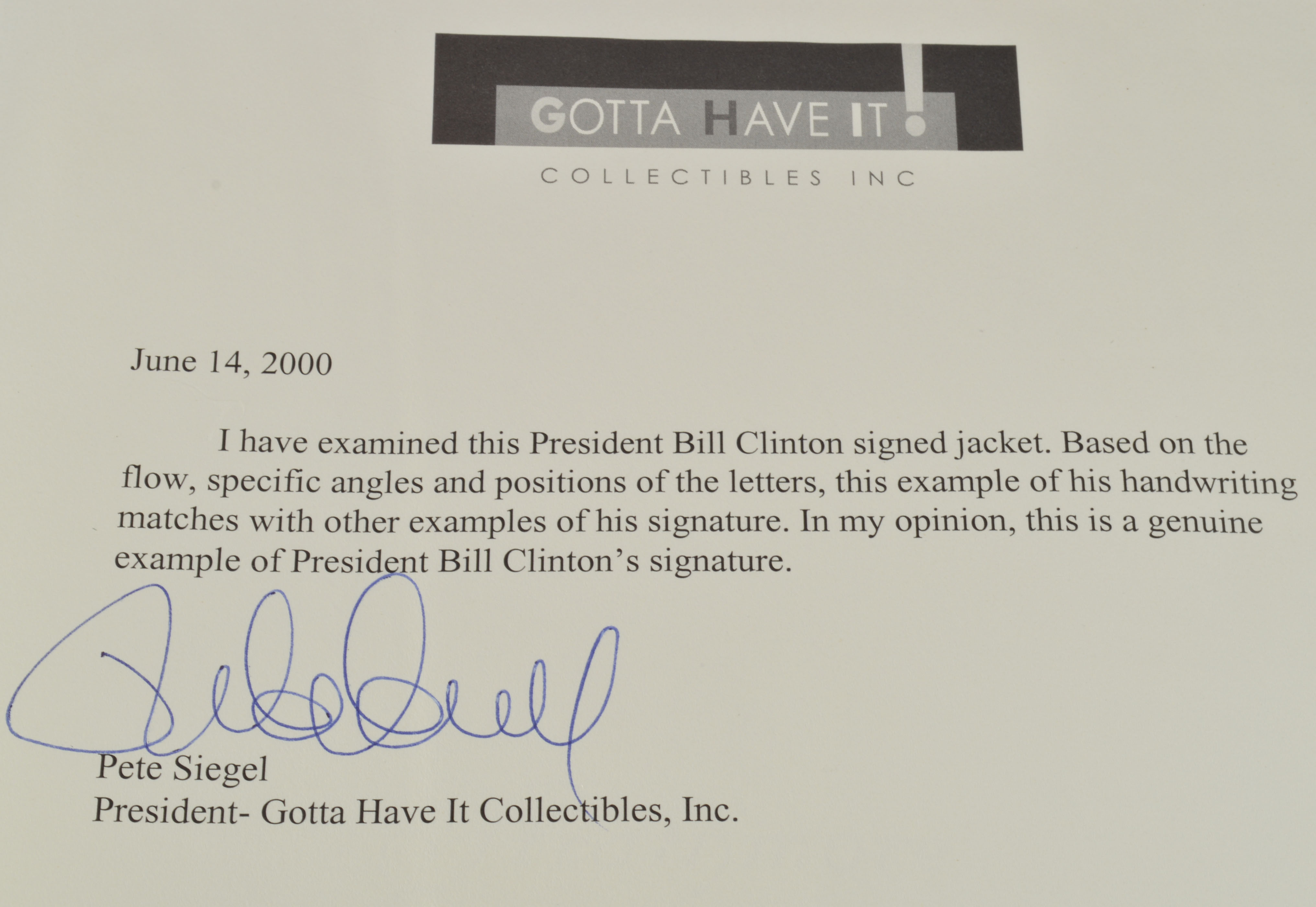 Bill Clinton Signed White House Jacket