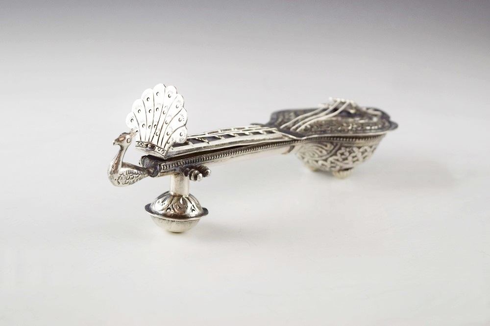 A Rare Indian Silver Spice Box in the Form of a Sitar