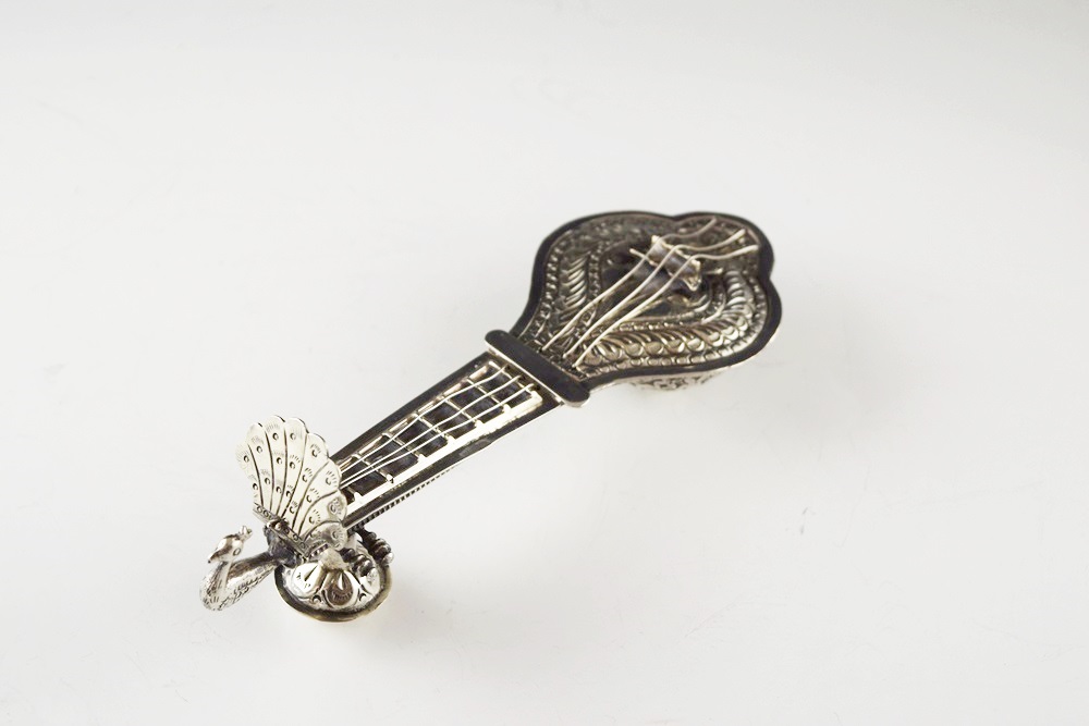 A Rare Indian Silver Spice Box in the Form of a Sitar