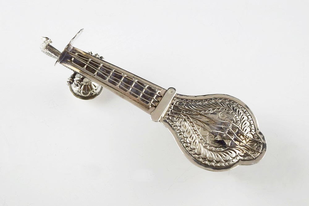 A Rare Indian Silver Spice Box in the Form of a Sitar