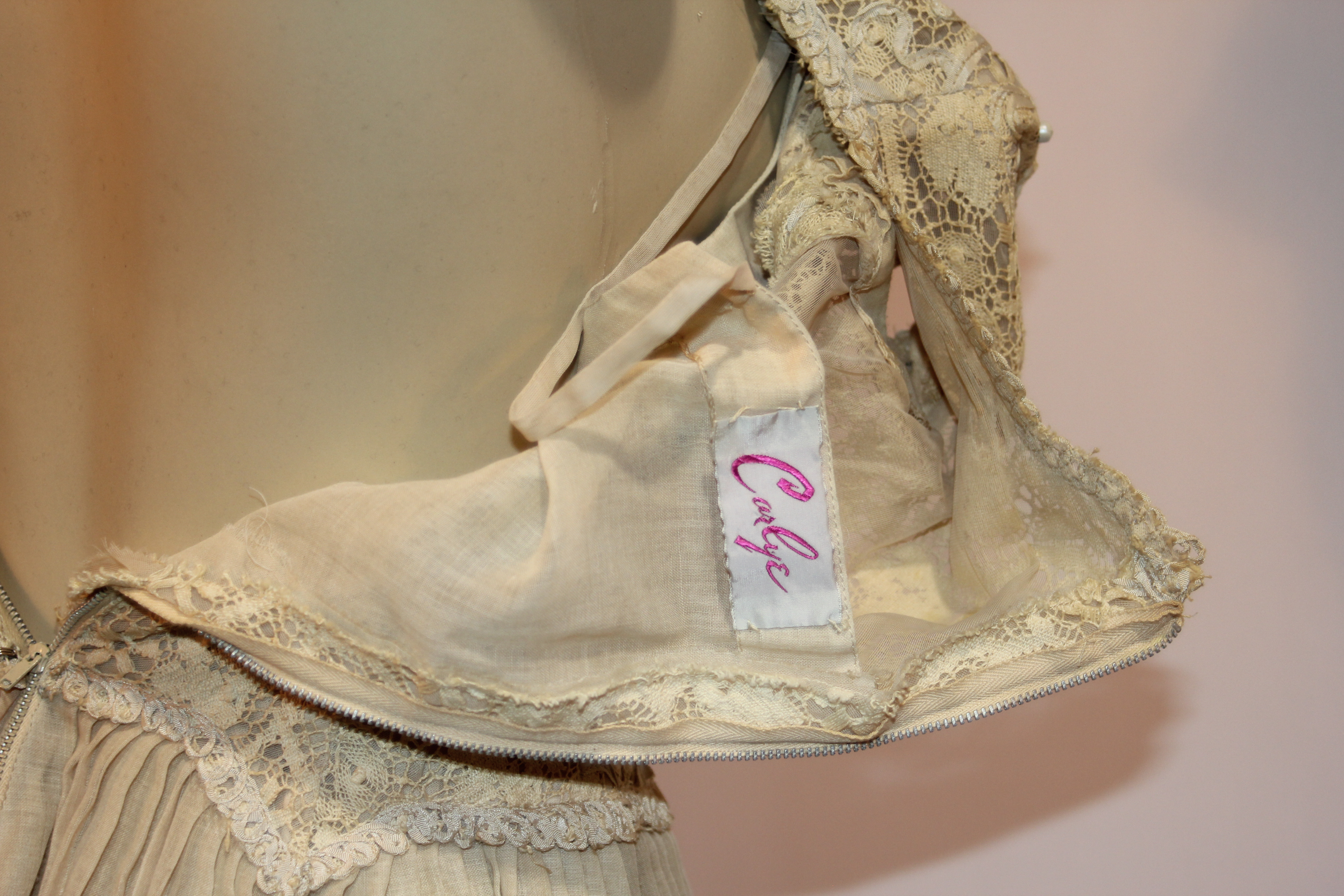 Vintage Lace and Linen Dress with Pleated Skirt