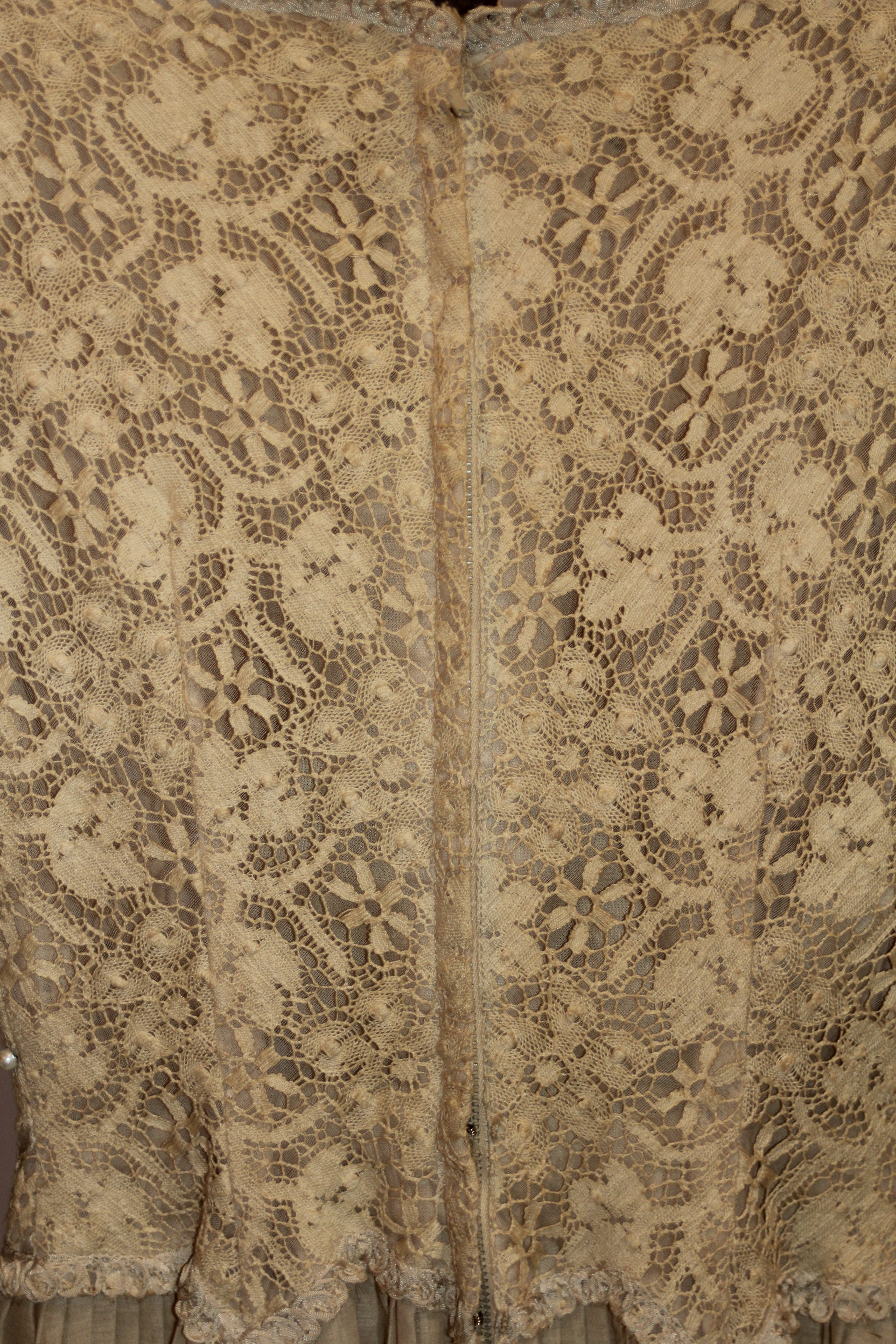 Vintage Lace and Linen Dress with Pleated Skirt