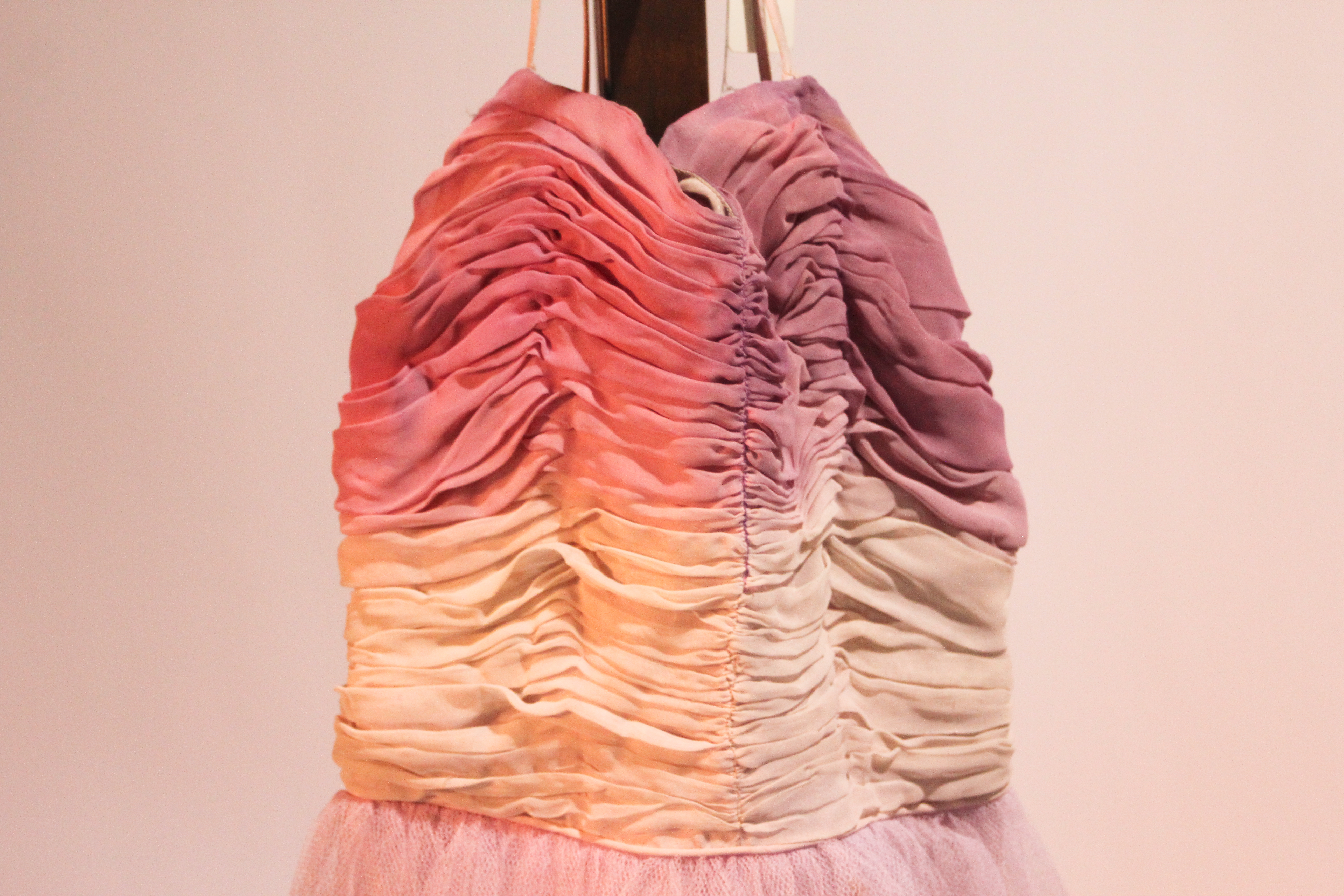 1950s Pink and Violet Empire Waist Prom Dress